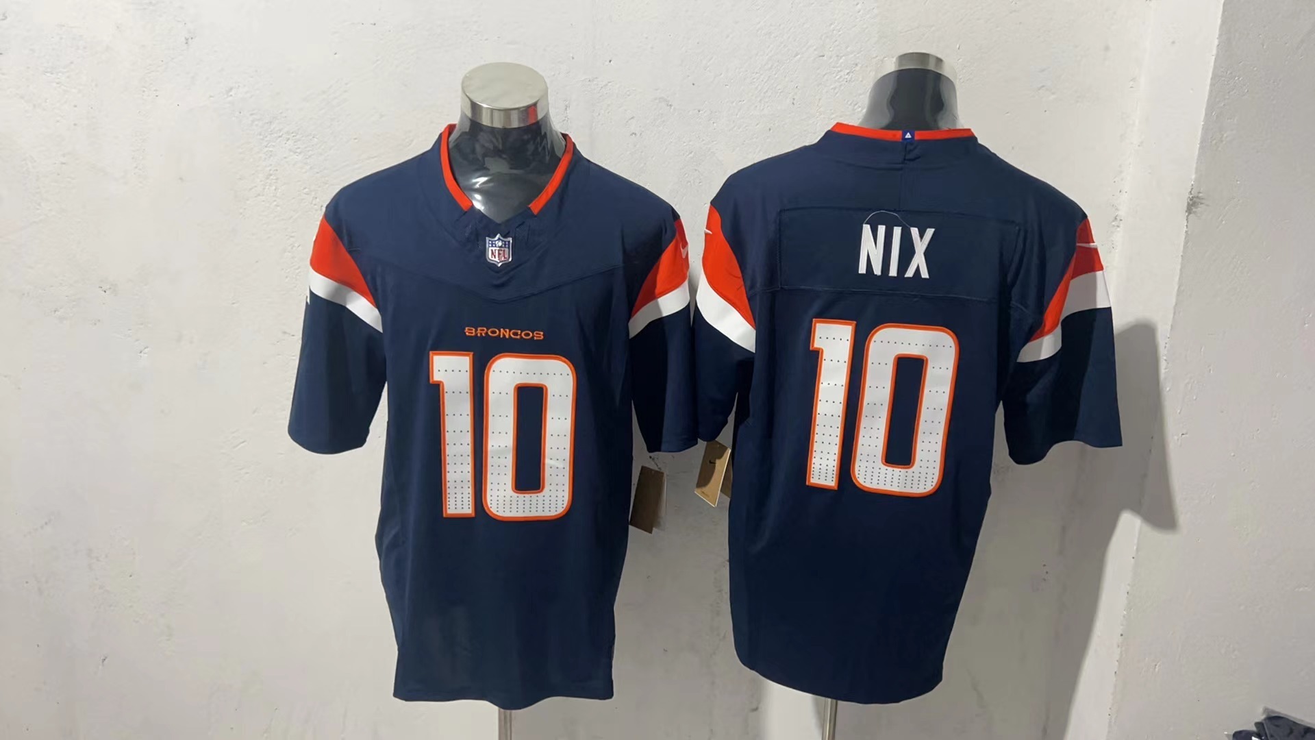 Bo Nix #10 Denver Broncos Navy Alternate Jersey — supplier front and back