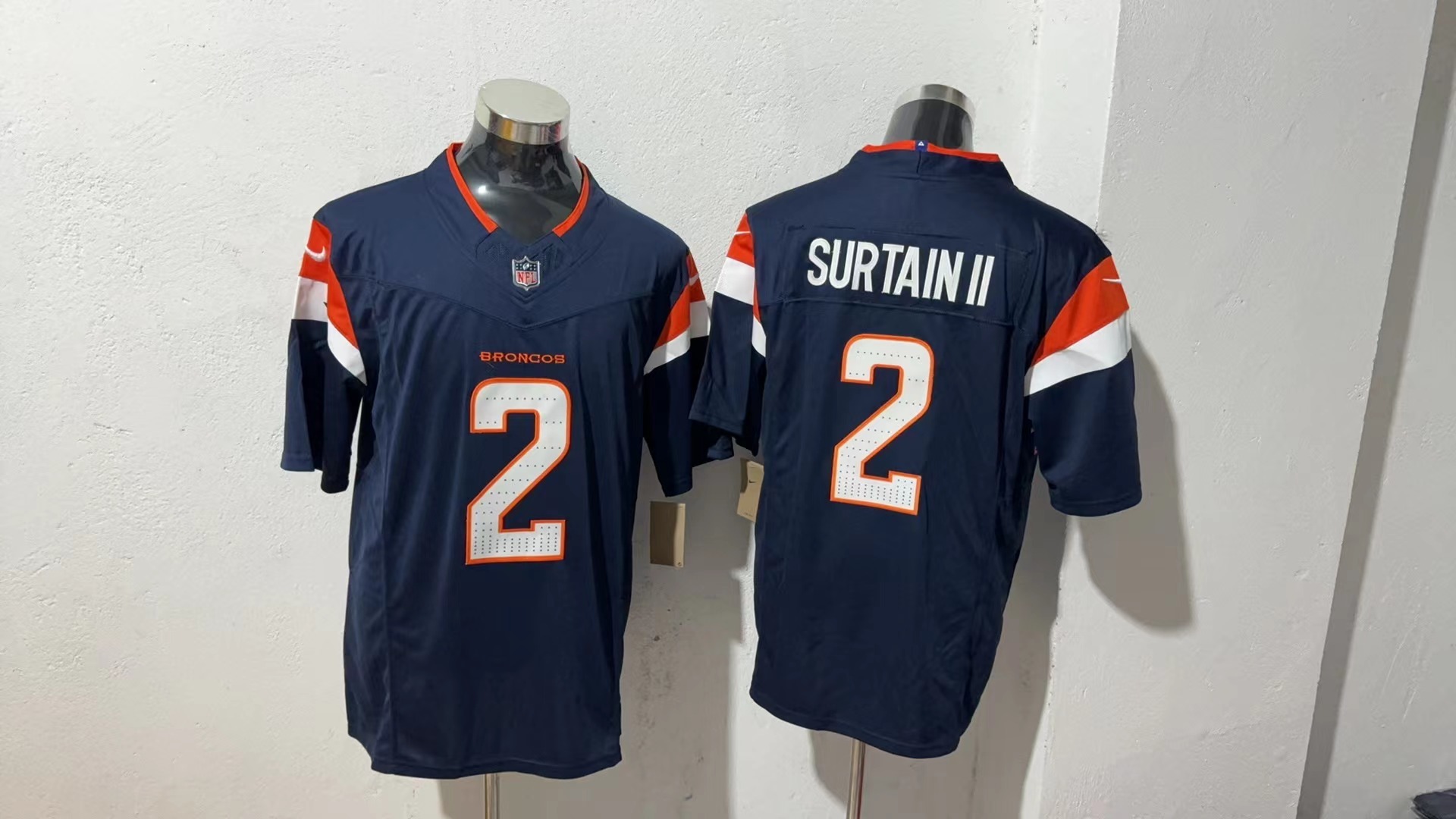 Patrick Surtain II #2 Denver Broncos Navy Alternate Jersey — supplier front and back