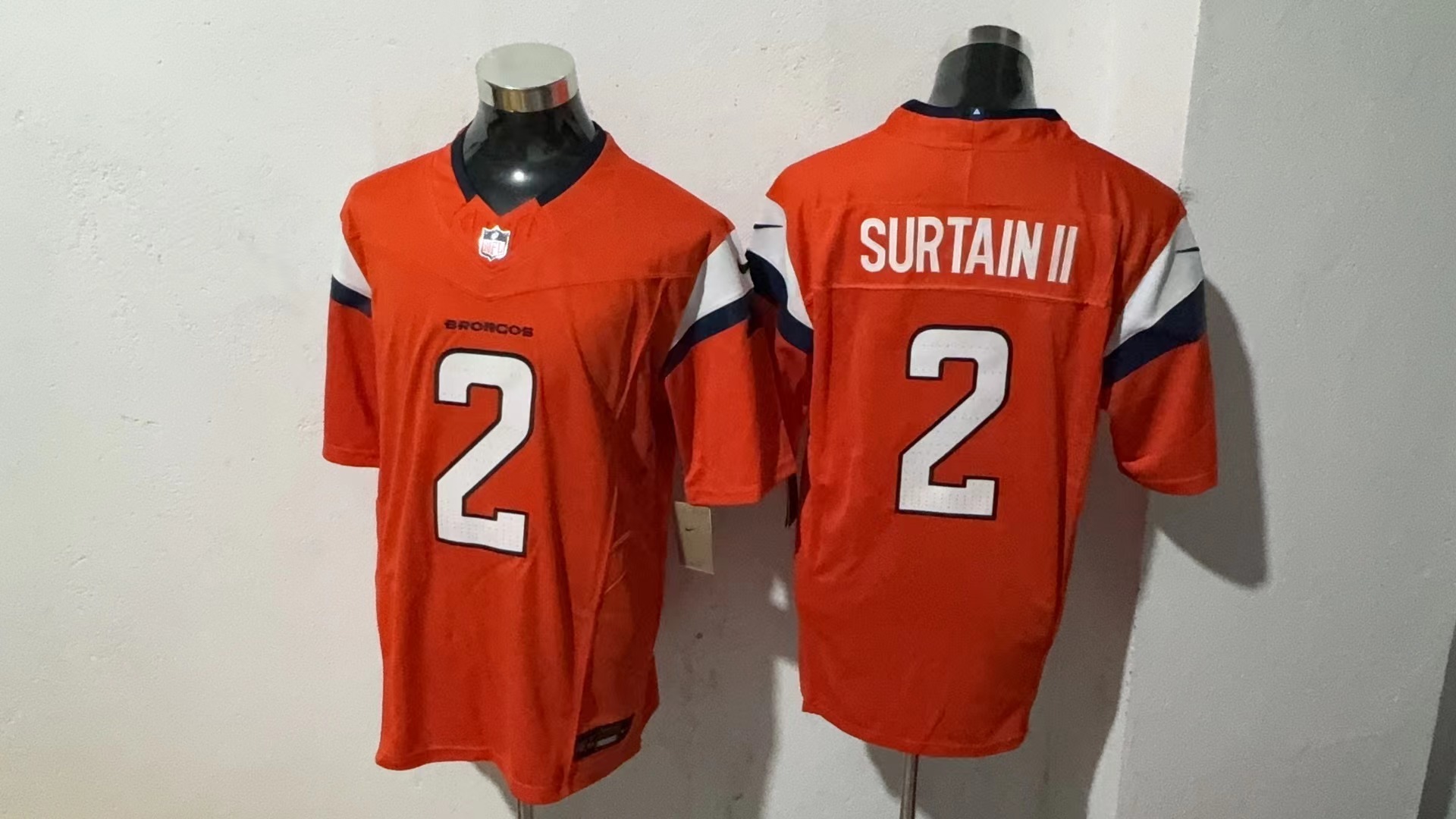 Patrick Surtain II #2 Denver Broncos Orange Home Jersey — supplier front and back