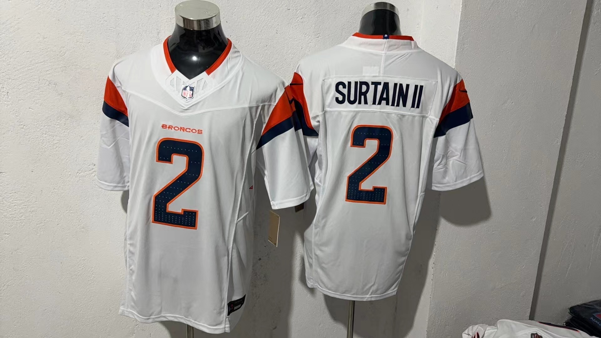 Patrick Surtain II #2 Denver Broncos White Away Jersey — supplier front and back