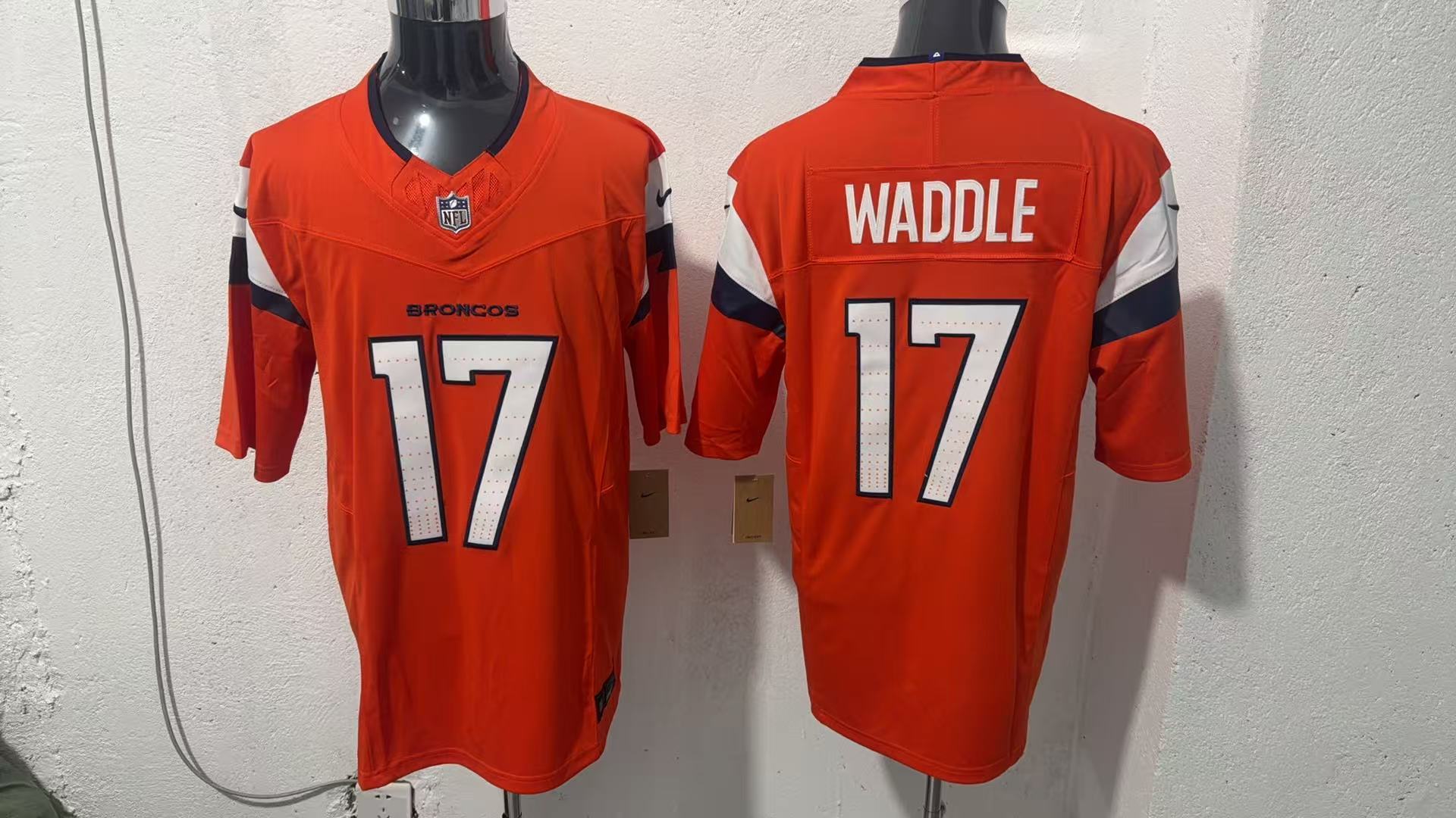 Jaylen Waddle #17 Denver Broncos Orange Home Jersey — supplier front and back