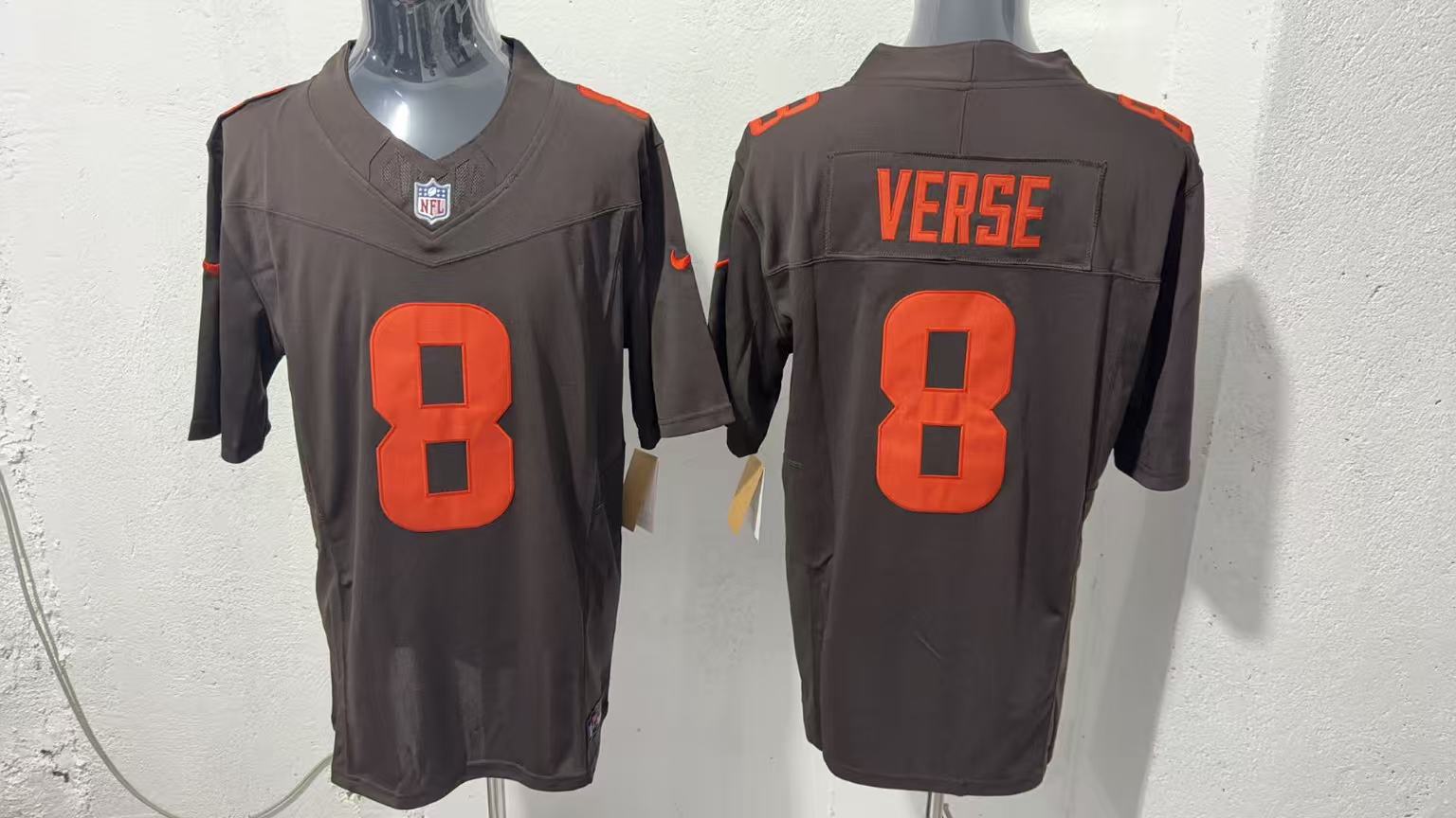Jared Verse #8 Cleveland Browns Brown Alternate Jersey — supplier front and back