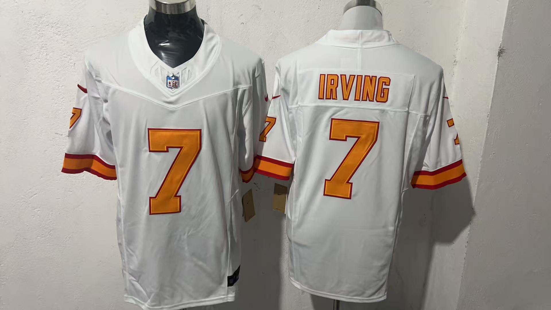Bucky Irving #7 Tampa Bay Buccaneers White 76 Throwback Jersey — supplier front and back