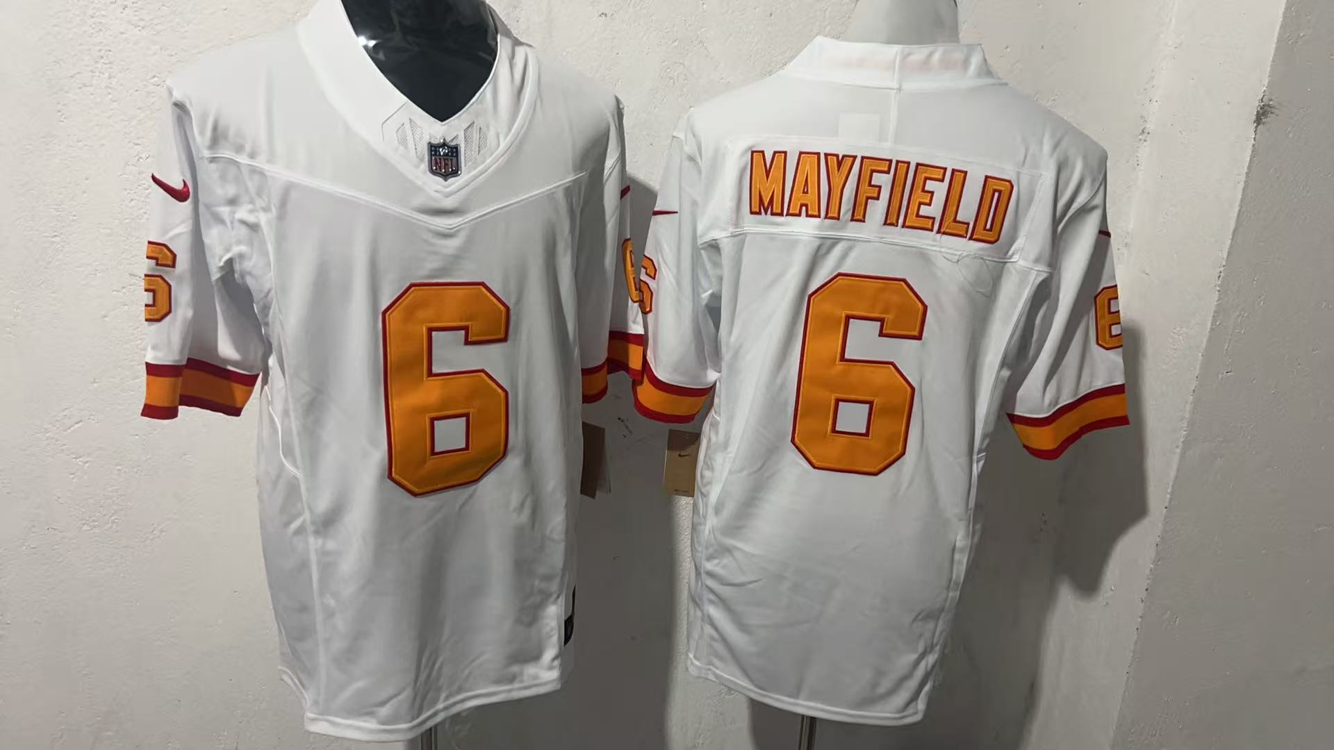 Baker Mayfield #6 Tampa Bay Buccaneers White 76 Throwback Jersey — supplier front and back