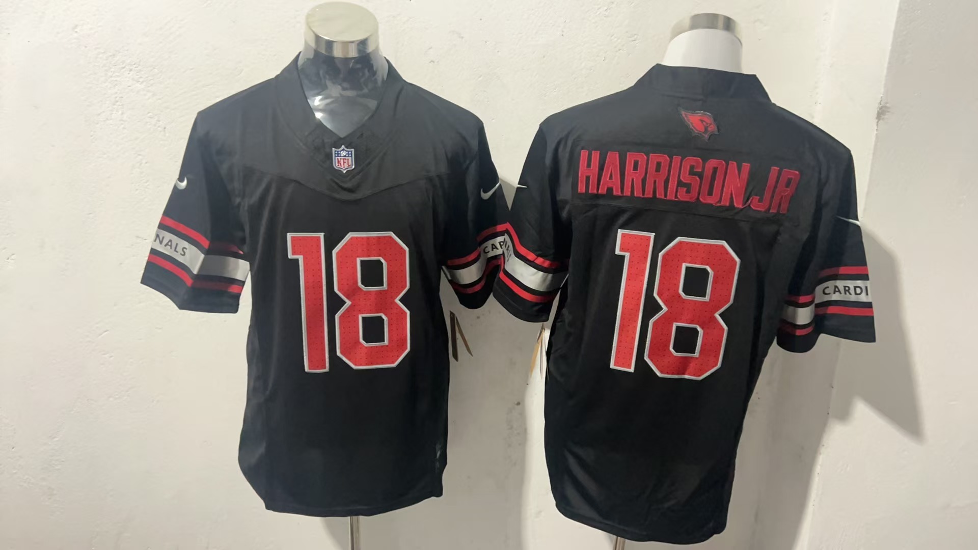 Marvin Harrison Jr. #18 Arizona Cardinals Black Alternate Jersey — supplier front and back