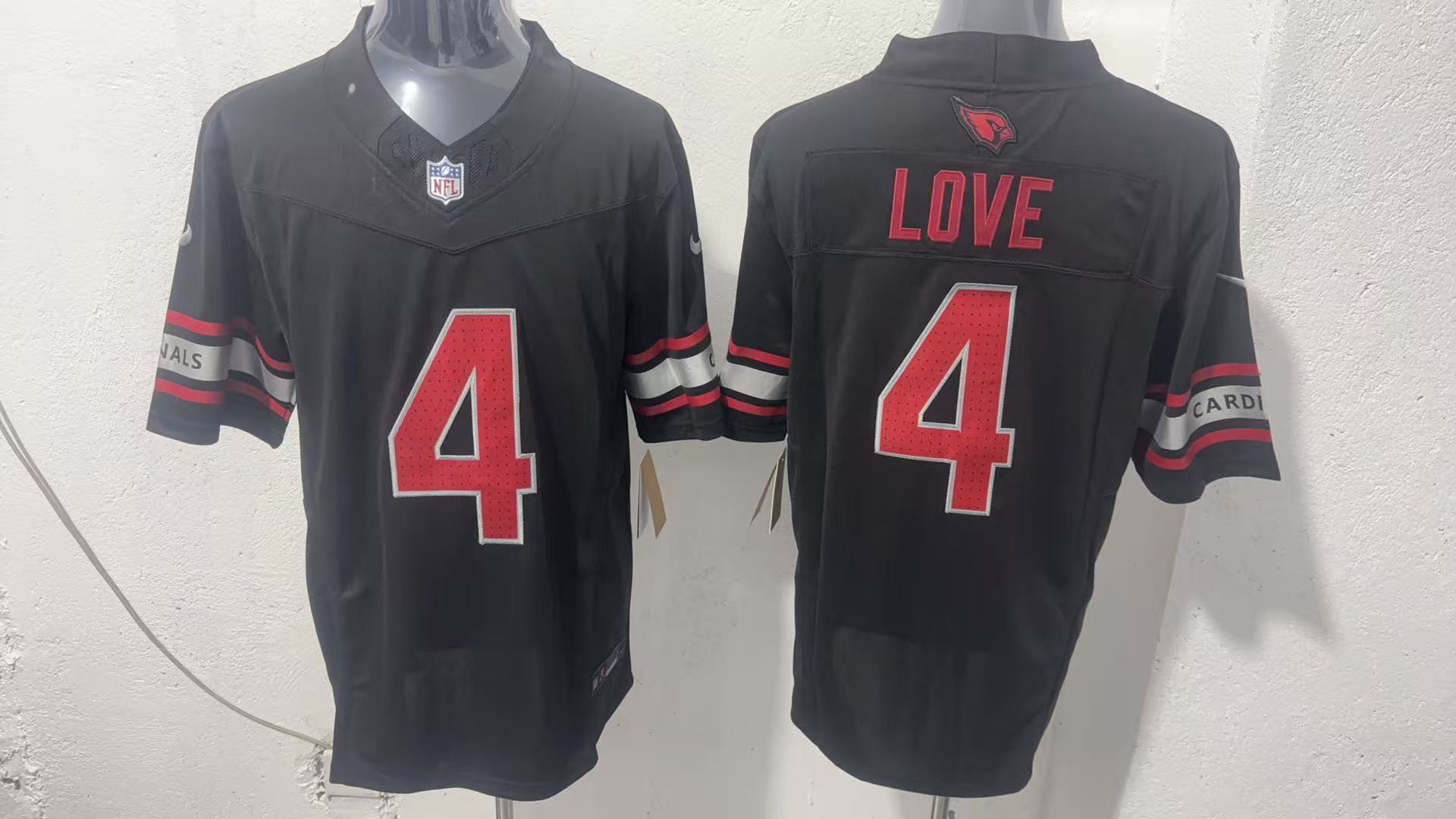 Jeremiyah Love #4 Arizona Cardinals Black Alternate Jersey — supplier front and back