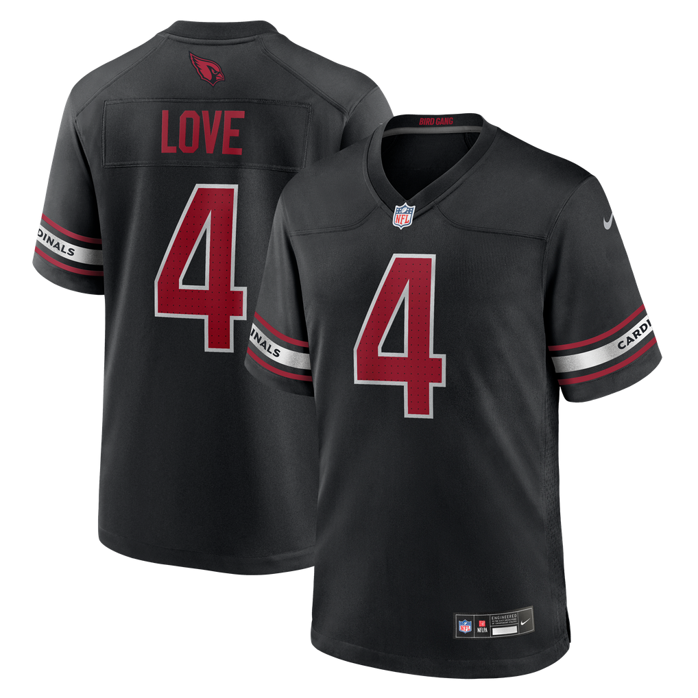 Jeremiyah Love #4 Arizona Cardinals Black Alternate Jersey — front