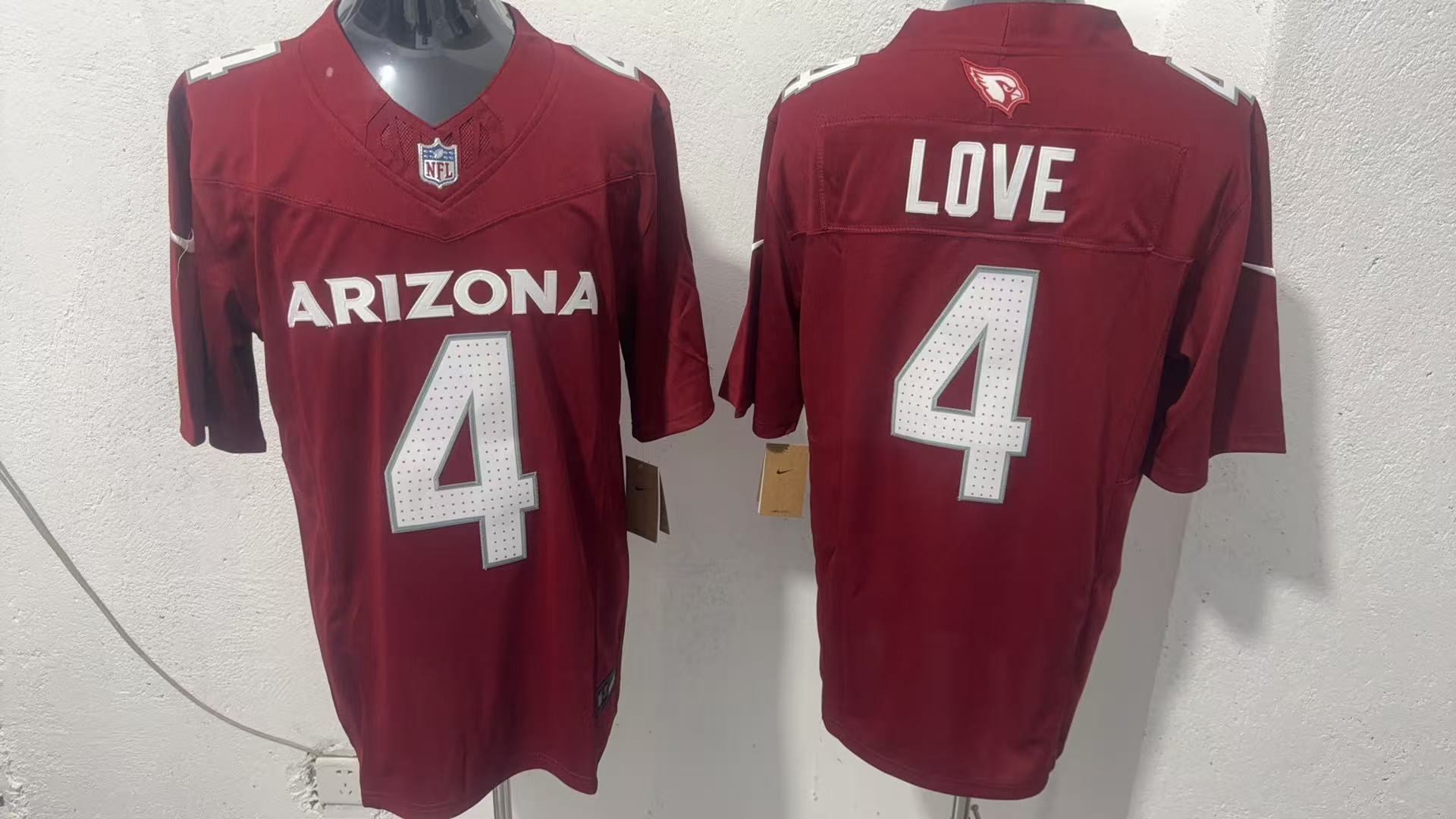 Jeremiyah Love #4 Arizona Cardinals Cardinal Home Jersey — supplier front and back