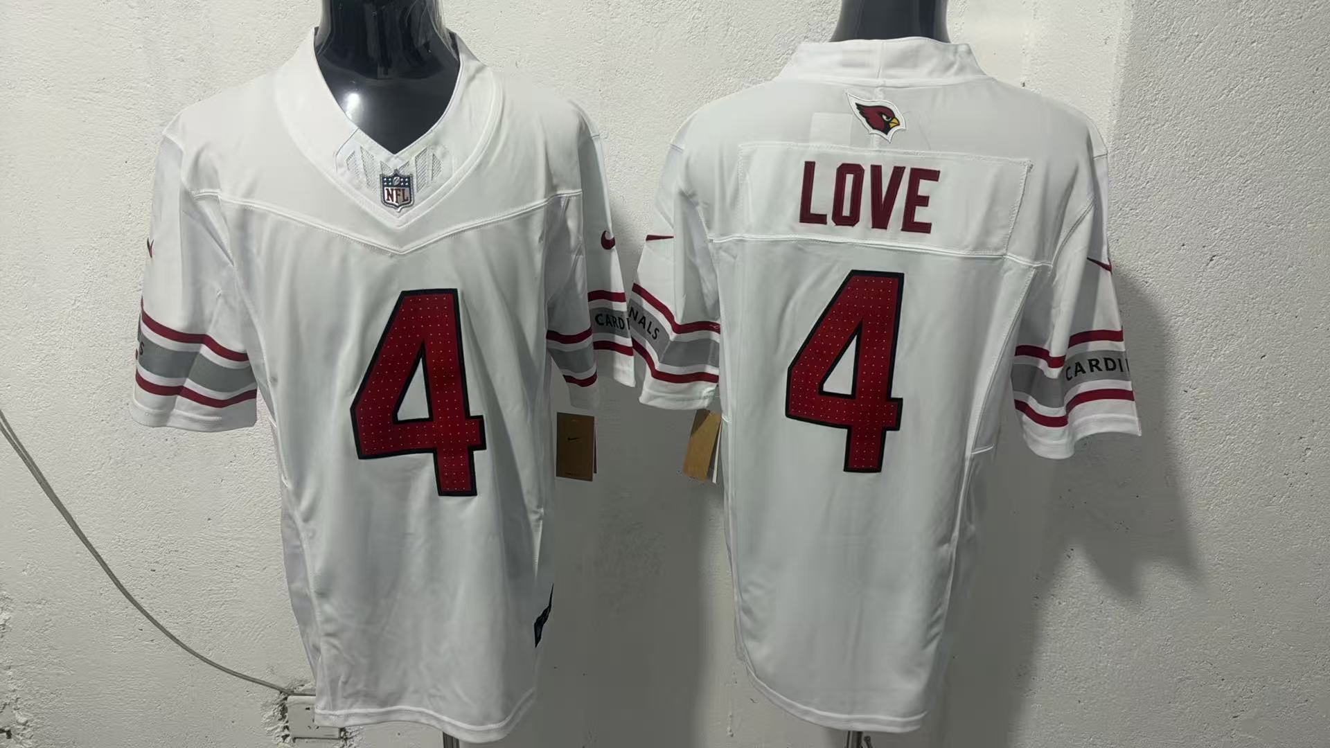 Jeremiyah Love #4 Arizona Cardinals White Away Jersey — supplier front and back