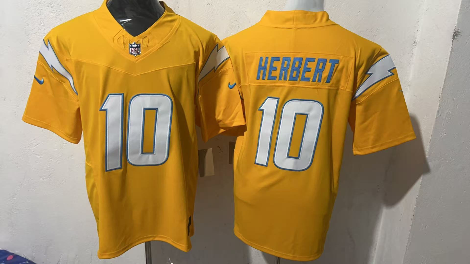 Justin Herbert #10 Los Angeles Chargers Gold Charger Power Jersey — supplier front and back
