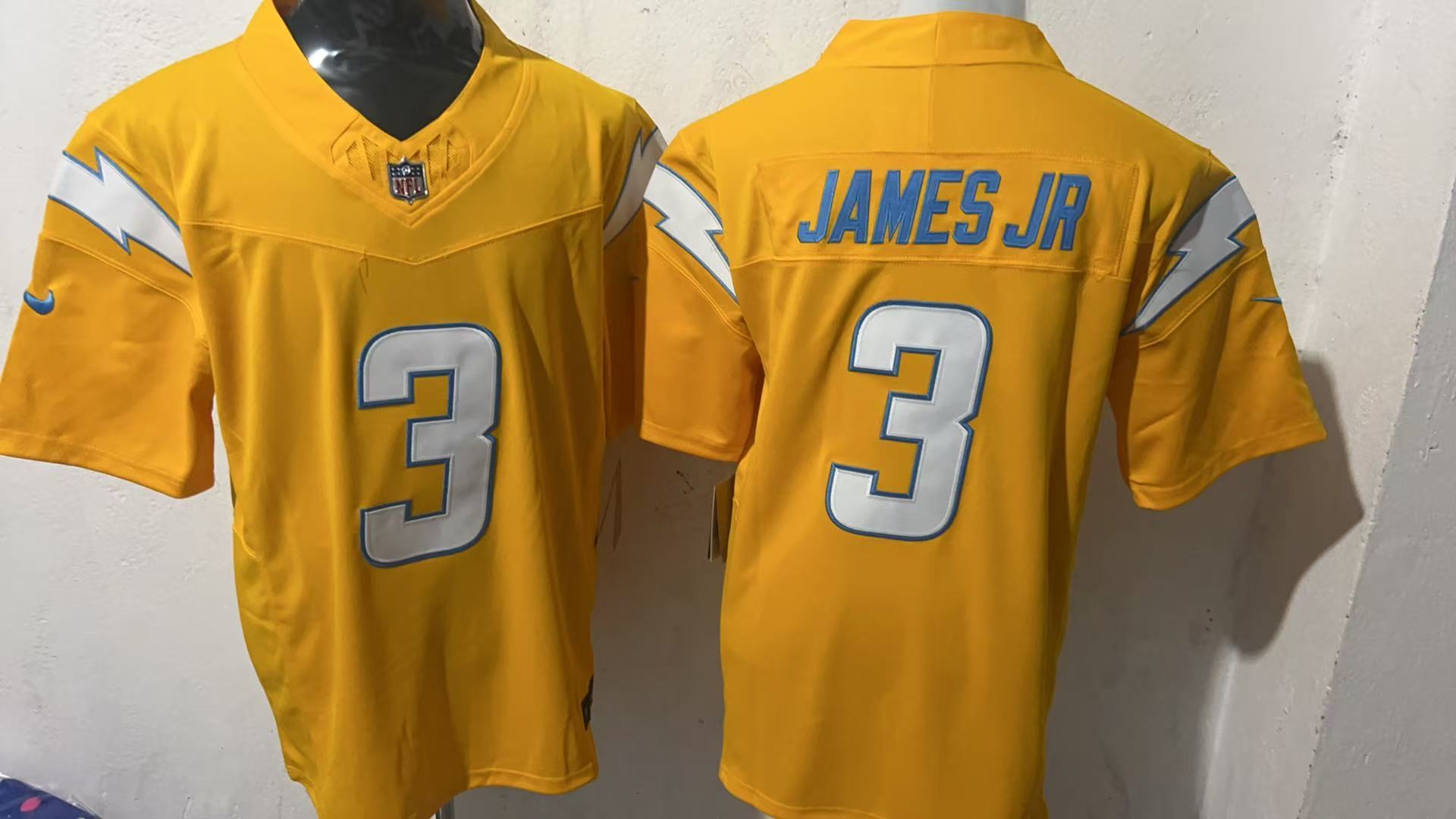 Derwin James Jr. #3 Los Angeles Chargers Gold Charger Power Jersey — supplier front and back
