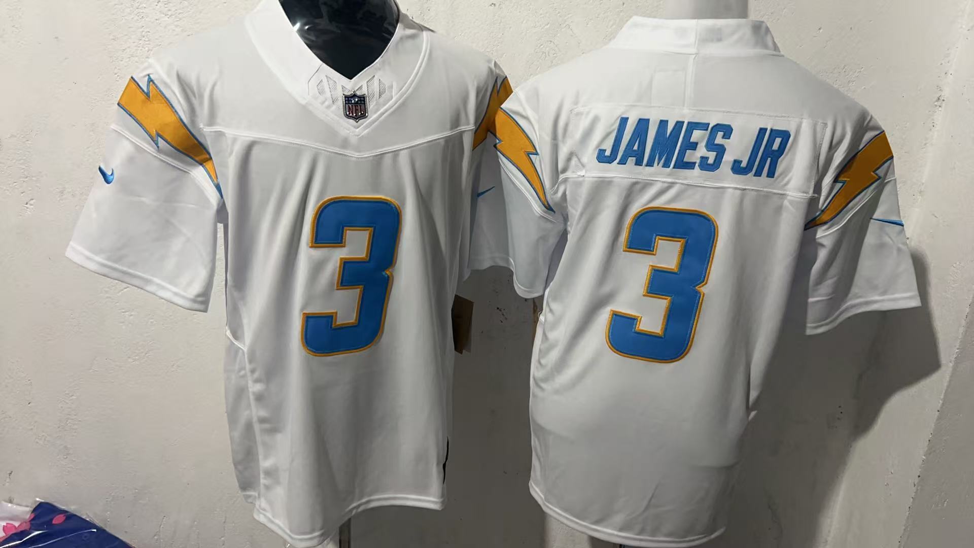 Derwin James Jr. #3 Los Angeles Chargers White Away Jersey — supplier front and back