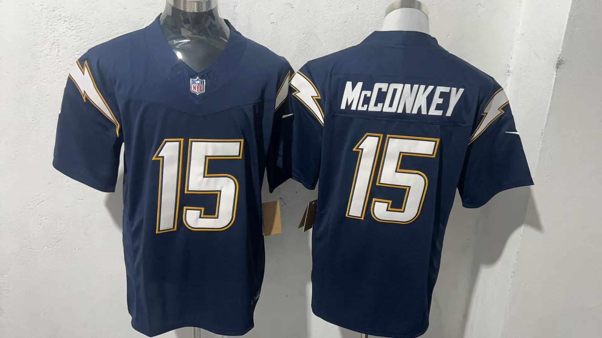 Ladd McConkey #15 Los Angeles Chargers Navy Super Chargers Jersey — supplier front and back