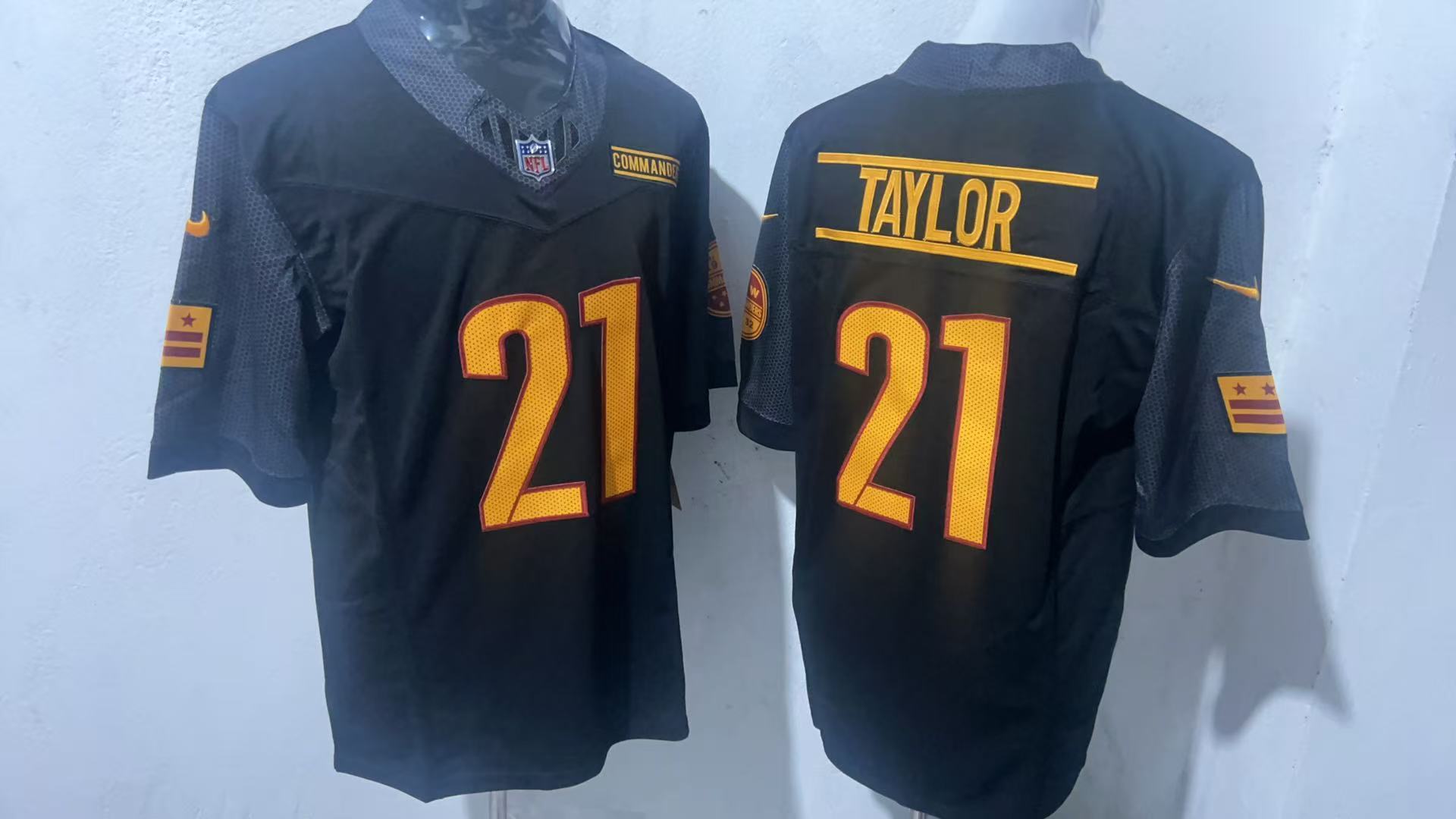 Sean Taylor #21 Washington Commanders Black Alternate Jersey — supplier front and back