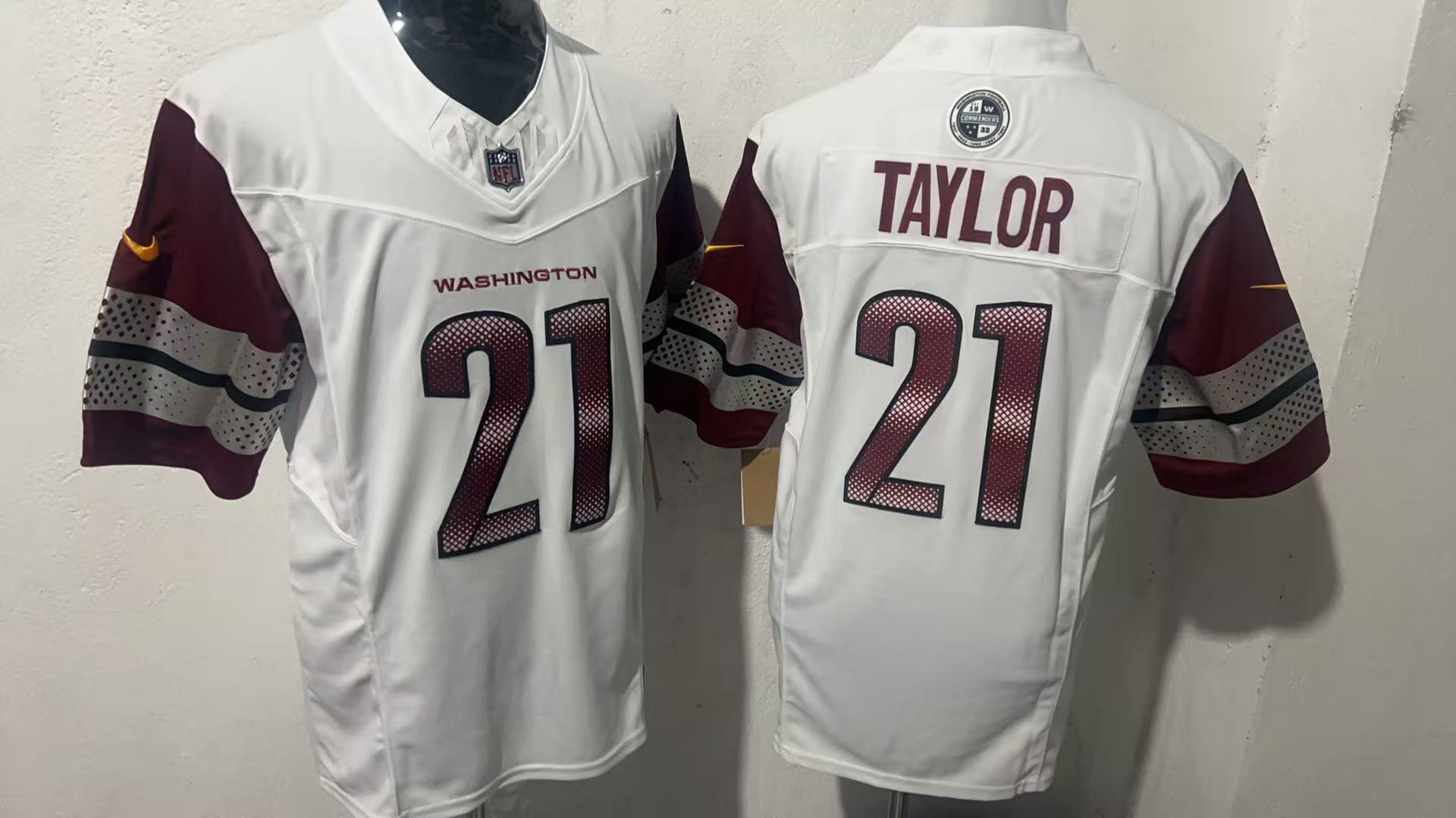Sean Taylor #21 Washington Commanders White Away Jersey — supplier front and back