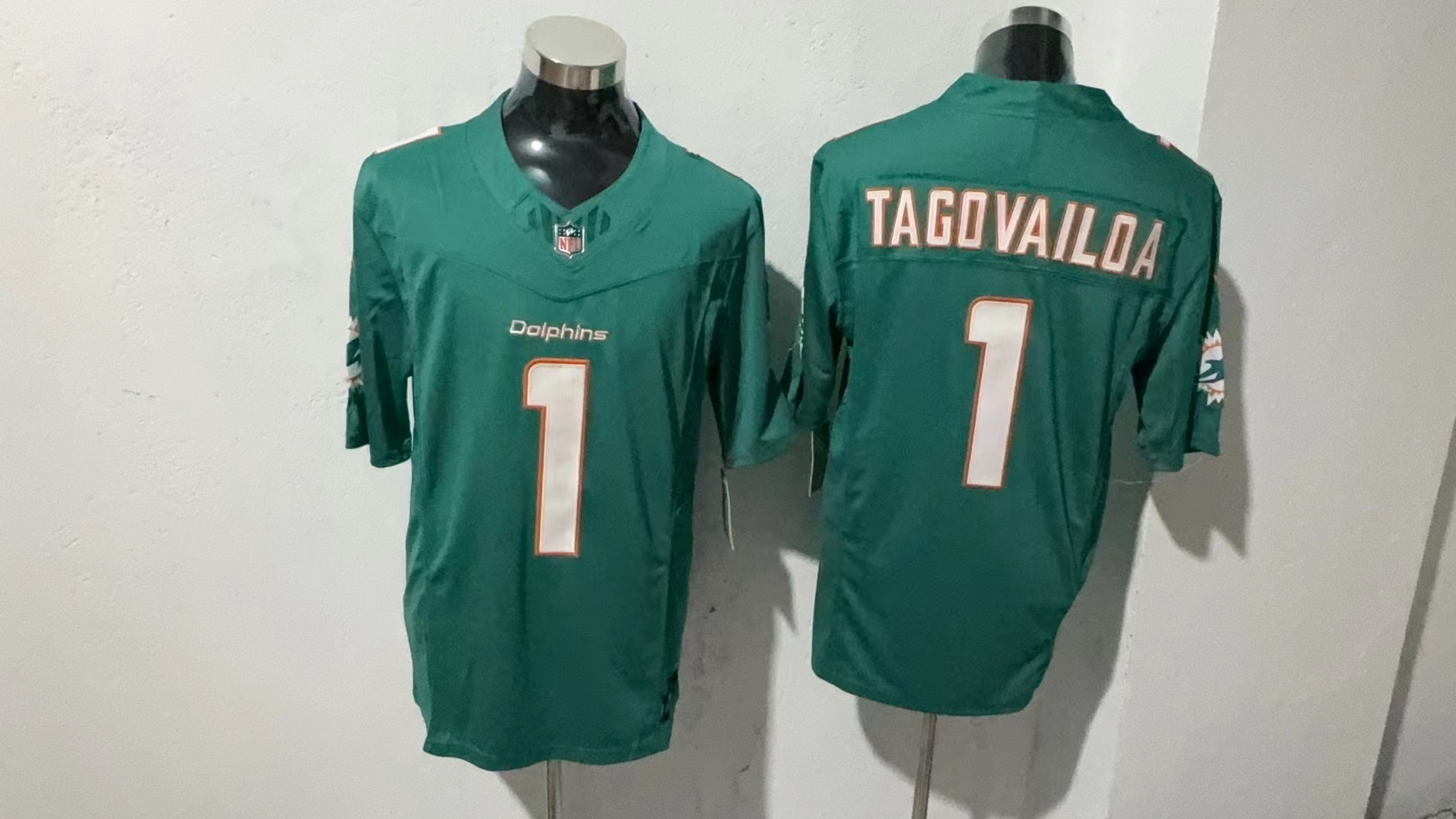 Tua Tagovailoa #1 Miami Dolphins Aqua Team Jersey — supplier front and back