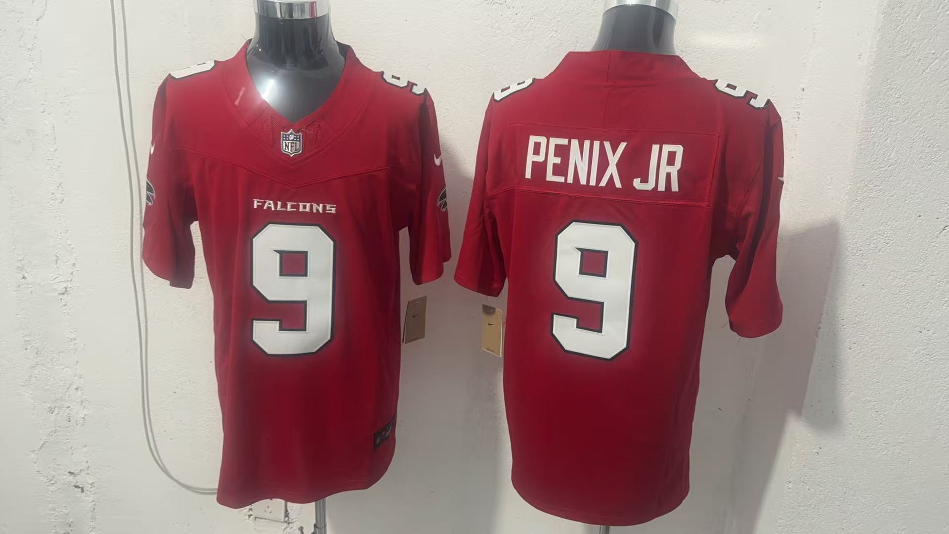 Michael Penix Jr. #9 Atlanta Falcons Red Home Jersey — supplier front and back