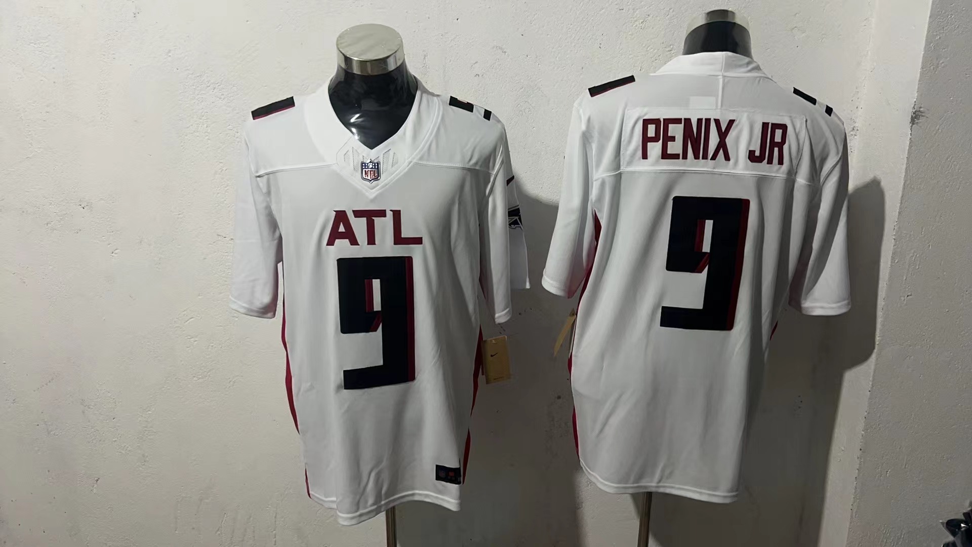 Michael Penix Jr. #9 Atlanta Falcons White ATL Jersey — supplier front and back