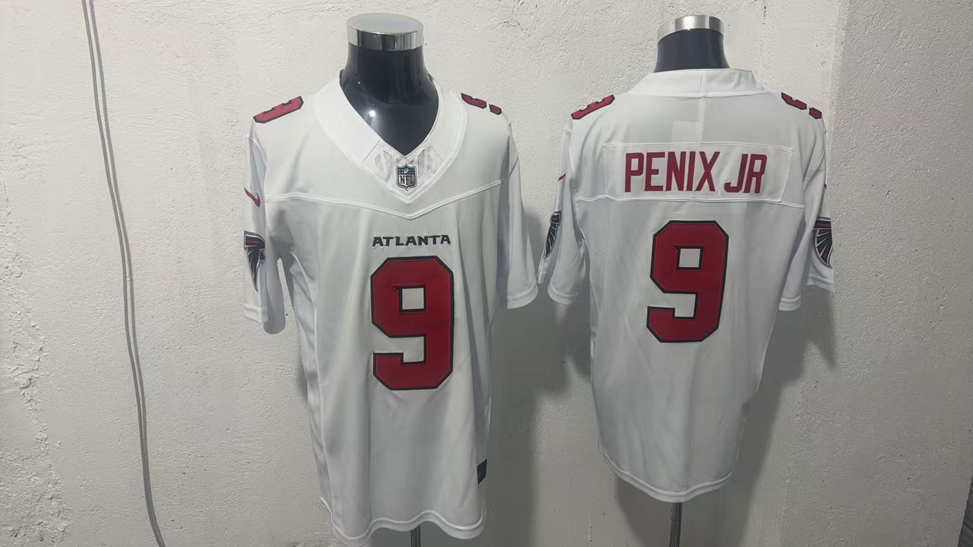 Michael Penix Jr. #9 Atlanta Falcons White Away Jersey — supplier front and back
