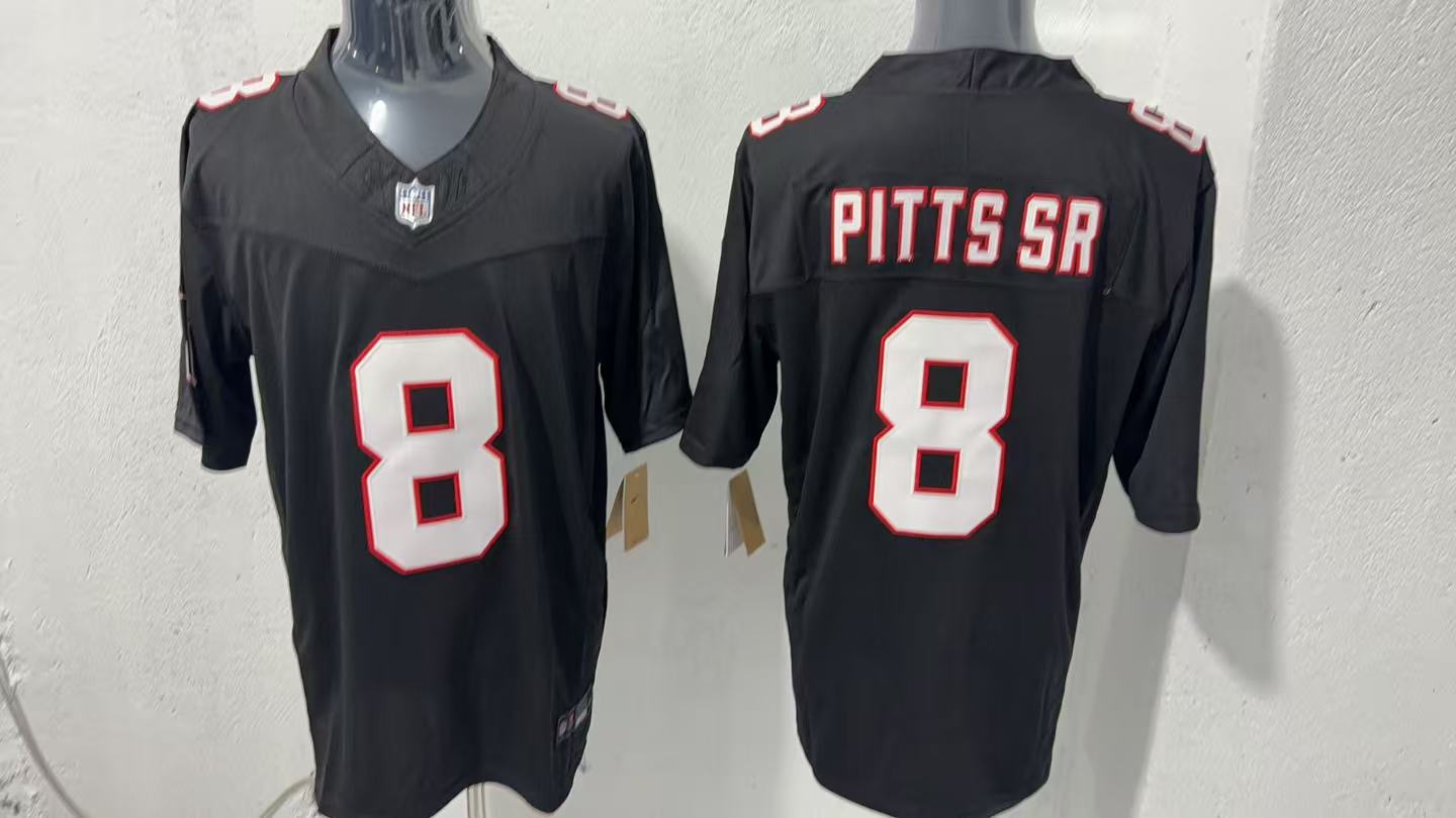 Kyle Pitts Sr. #8 Atlanta Falcons Black Throwback Jersey — supplier front and back