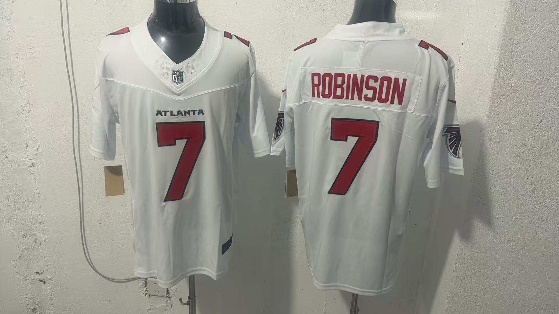 Bijan Robinson #7 Atlanta Falcons White Away Jersey — supplier front and back
