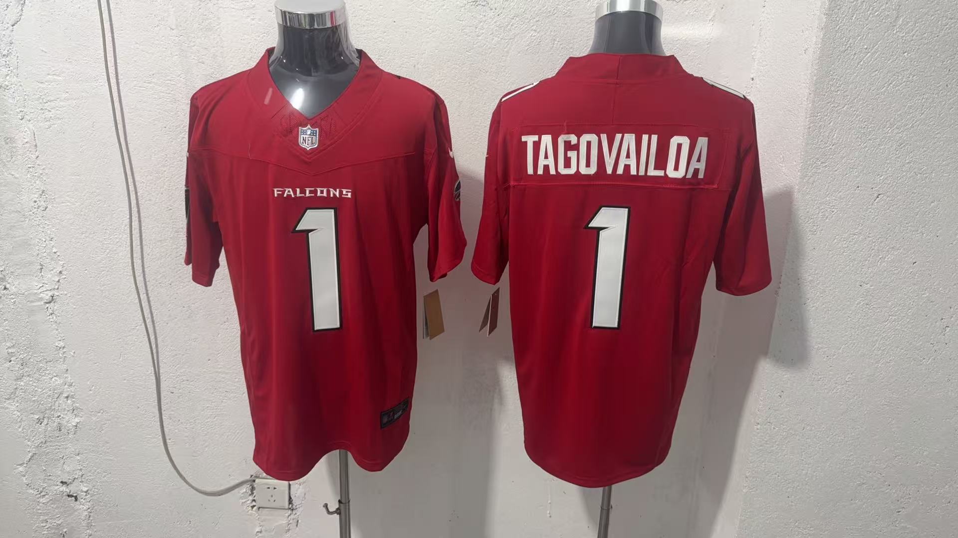 Tua Tagovailoa #1 Atlanta Falcons Red Home Jersey — supplier front and back