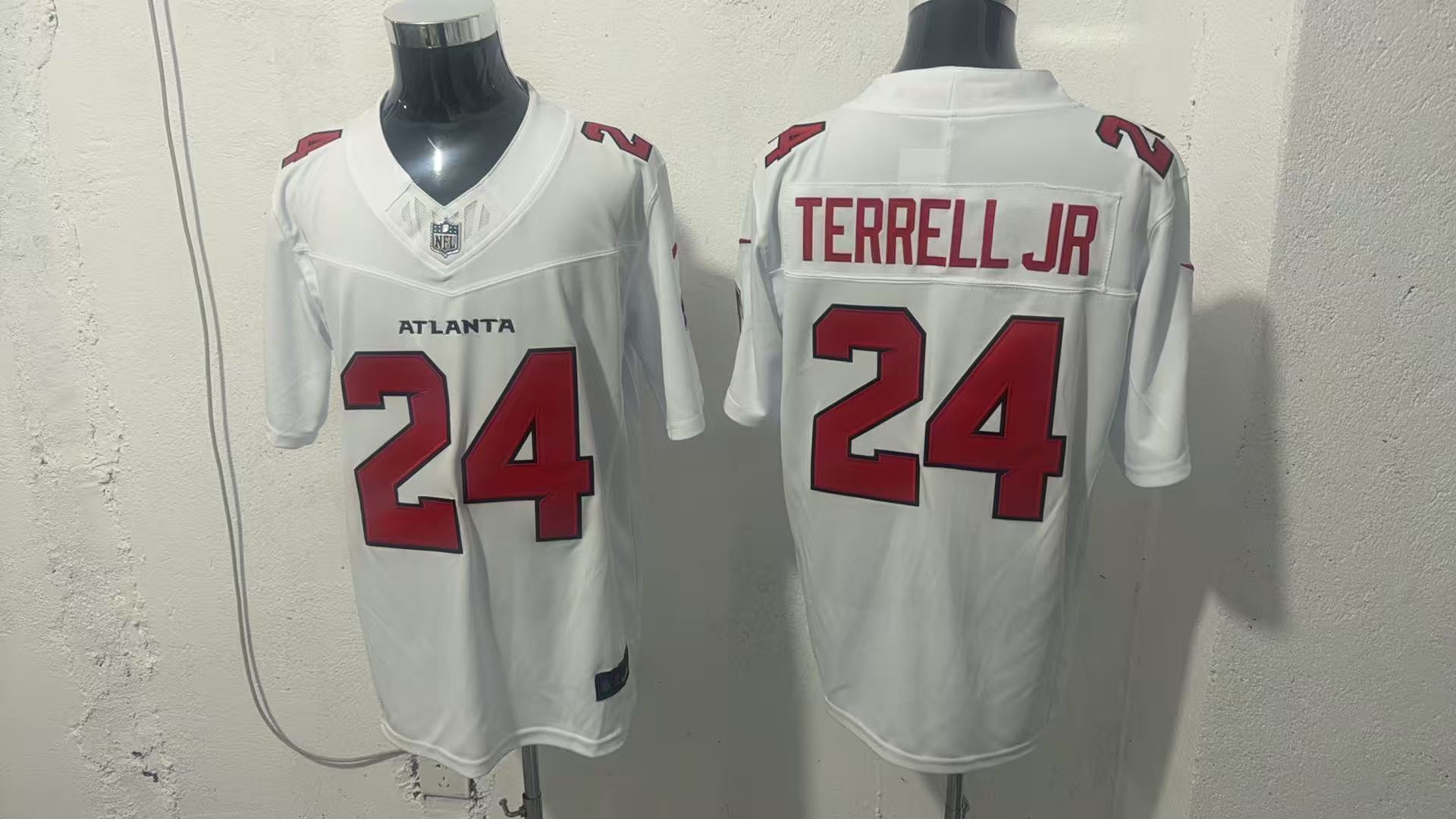 A.J. Terrell Jr. #24 Atlanta Falcons White Away Jersey — supplier front and back