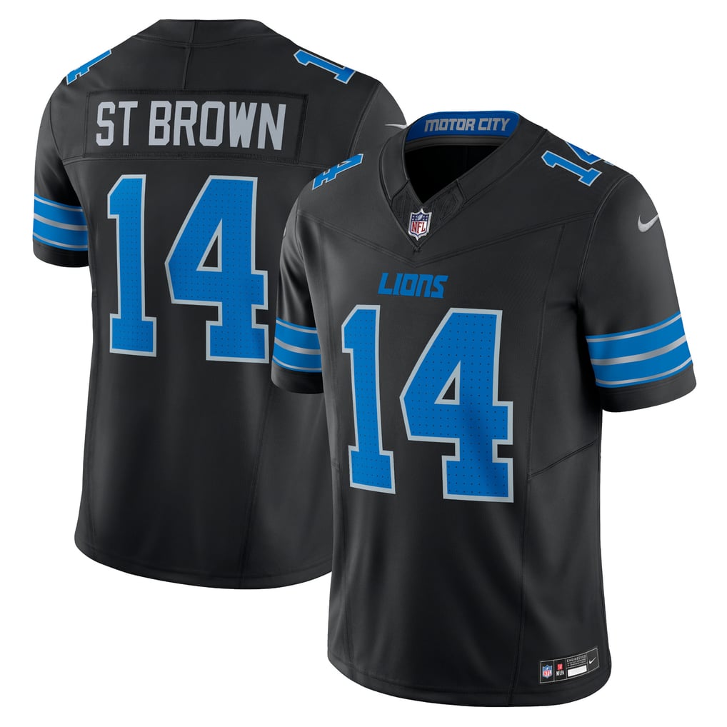 Amon-Ra St. Brown #14 Detroit Lions — Black — front and back