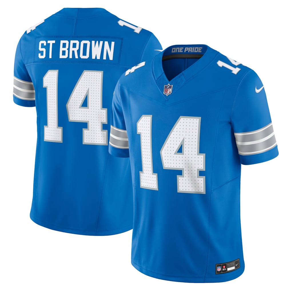 Amon-Ra St. Brown #14 Detroit Lions — Blue — front and back