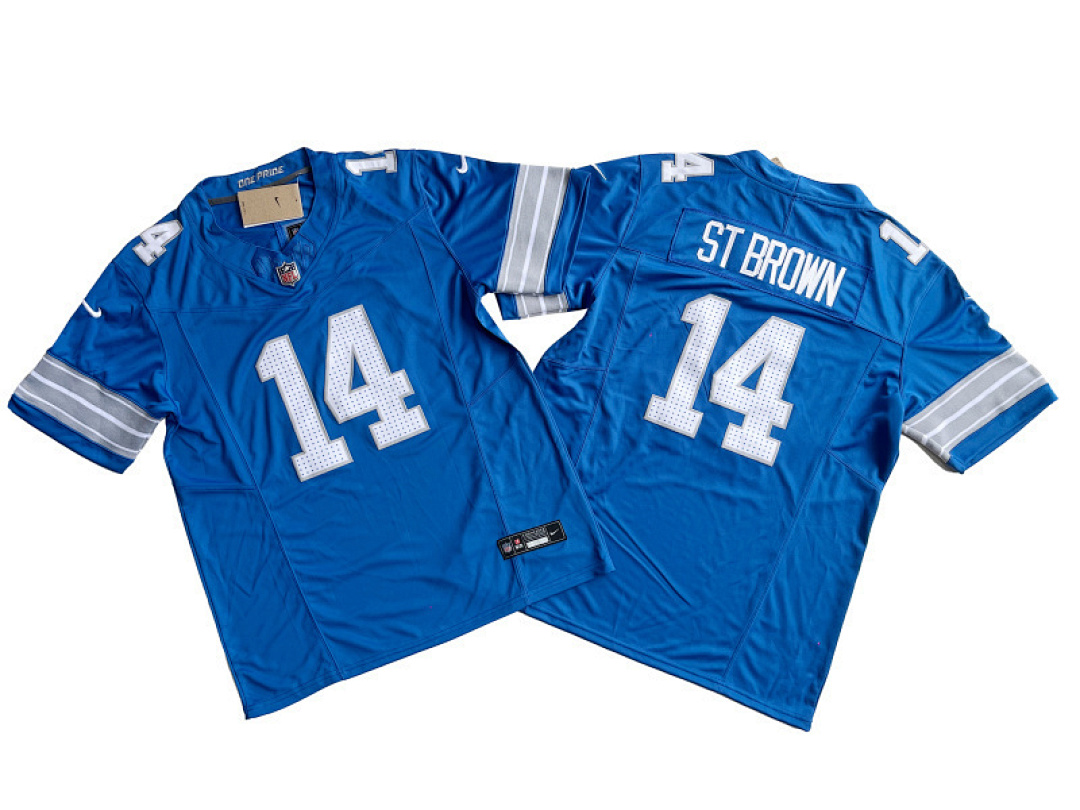 Amon-Ra St. Brown #14 Detroit Lions — Blue — actual supplier photo