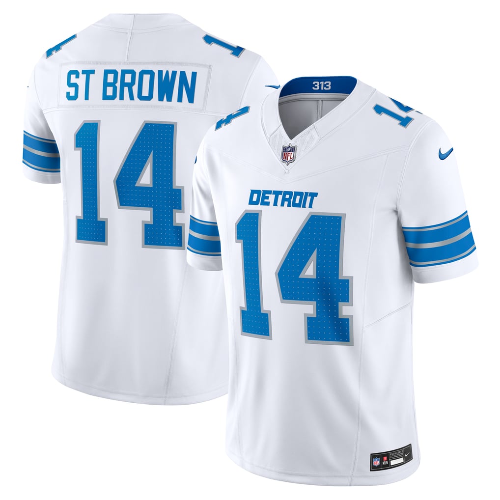 Amon-Ra St. Brown #14 Detroit Lions — White — front and back