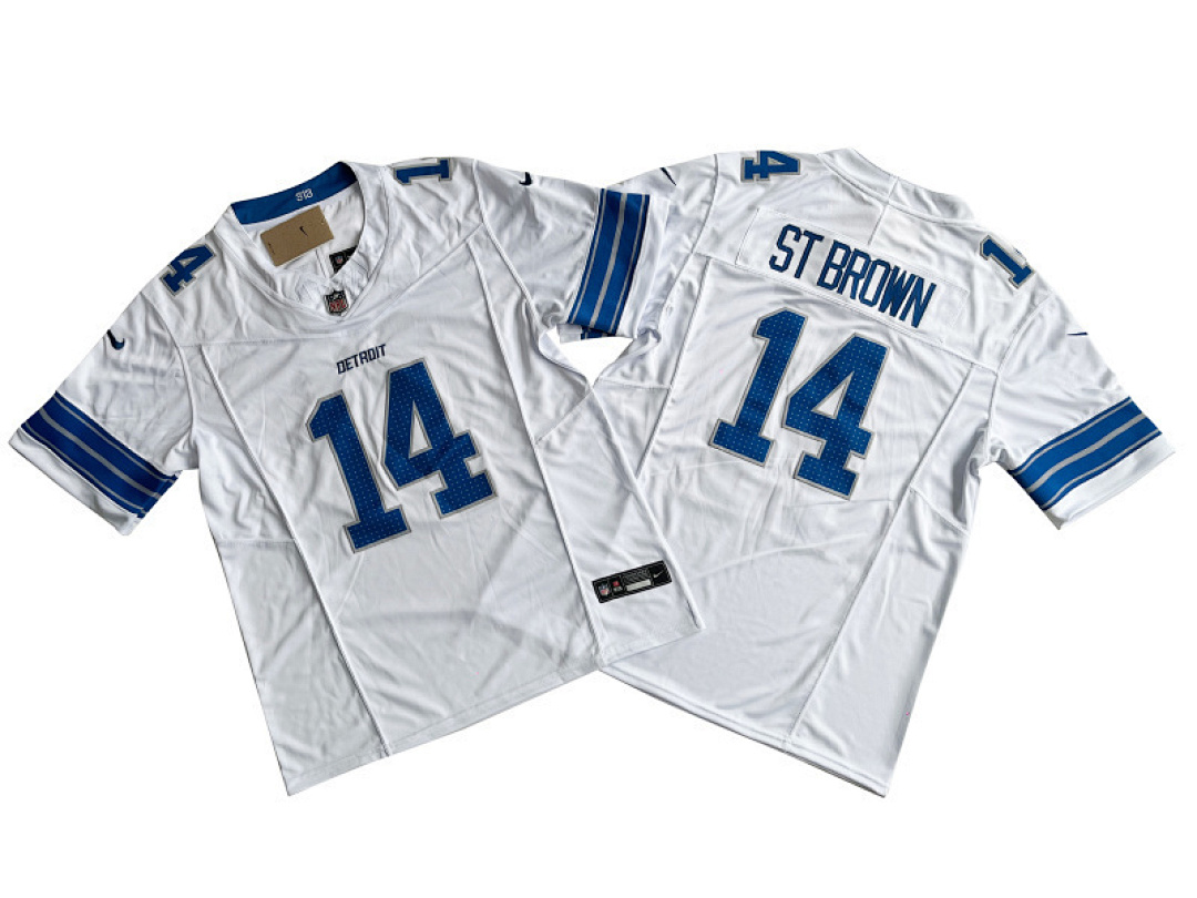 Amon-Ra St. Brown #14 Detroit Lions — White — actual supplier photo