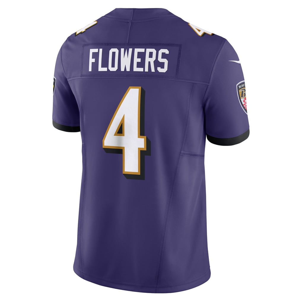 Zay Flowers #4 Baltimore Ravens Purple Home Jersey - back reference