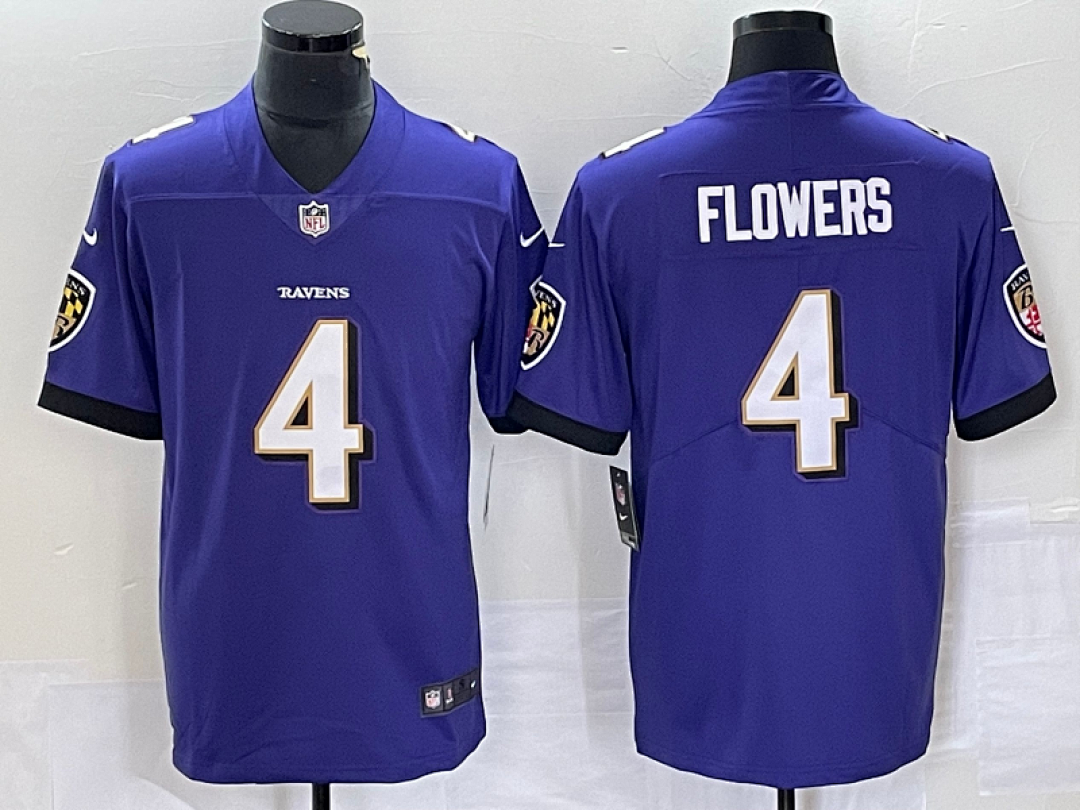 Zay Flowers #4 Baltimore Ravens Purple Home Jersey - actual product photo 1
