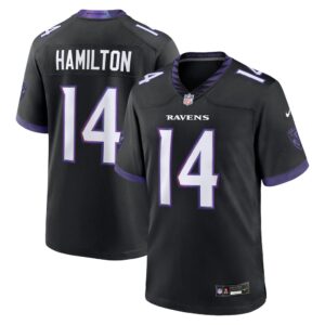 Kyle Hamilton #14 Baltimore Ravens Black Alternate Jersey - front and back reference