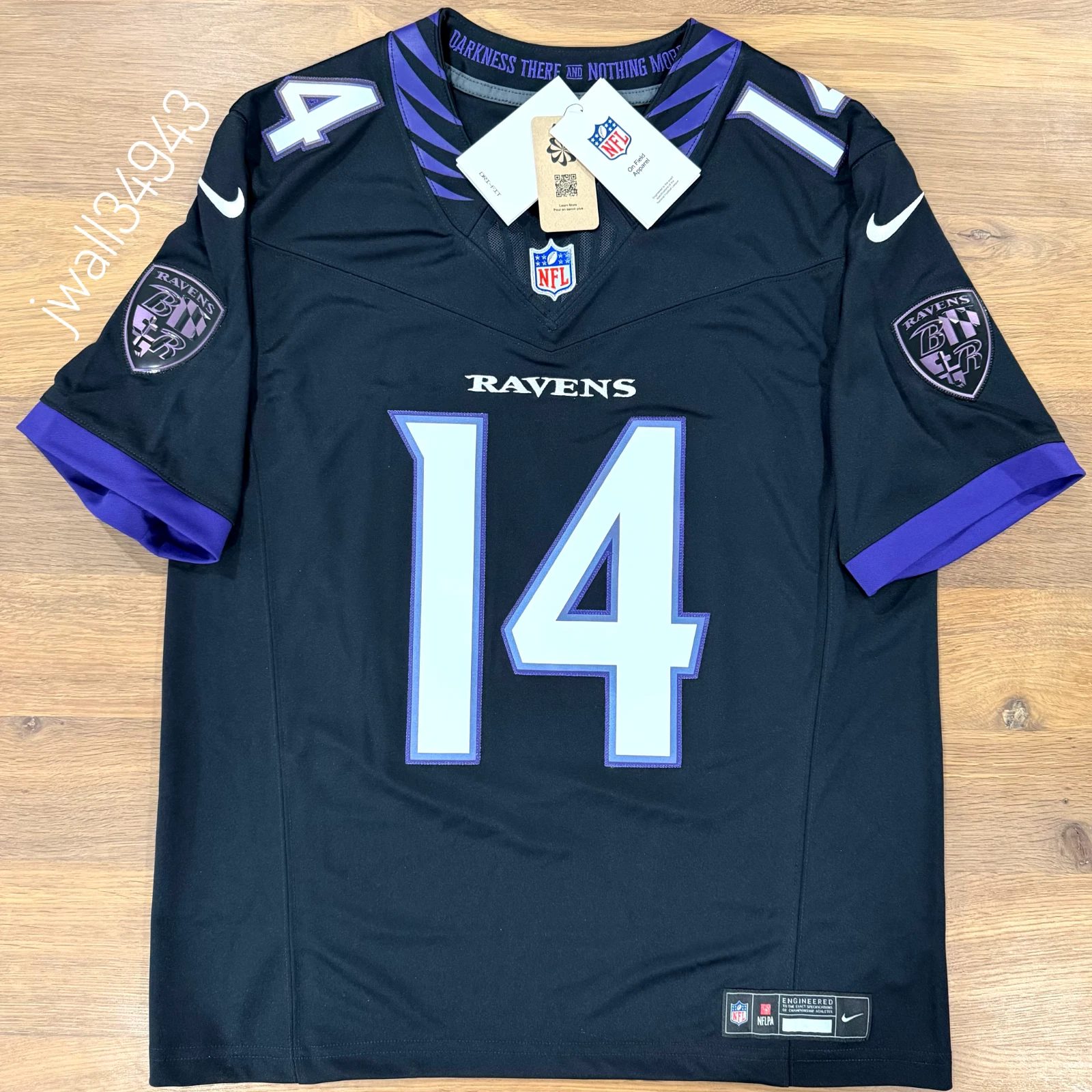 Kyle Hamilton #14 Baltimore Ravens Black Alternate Jersey - actual product photo 1