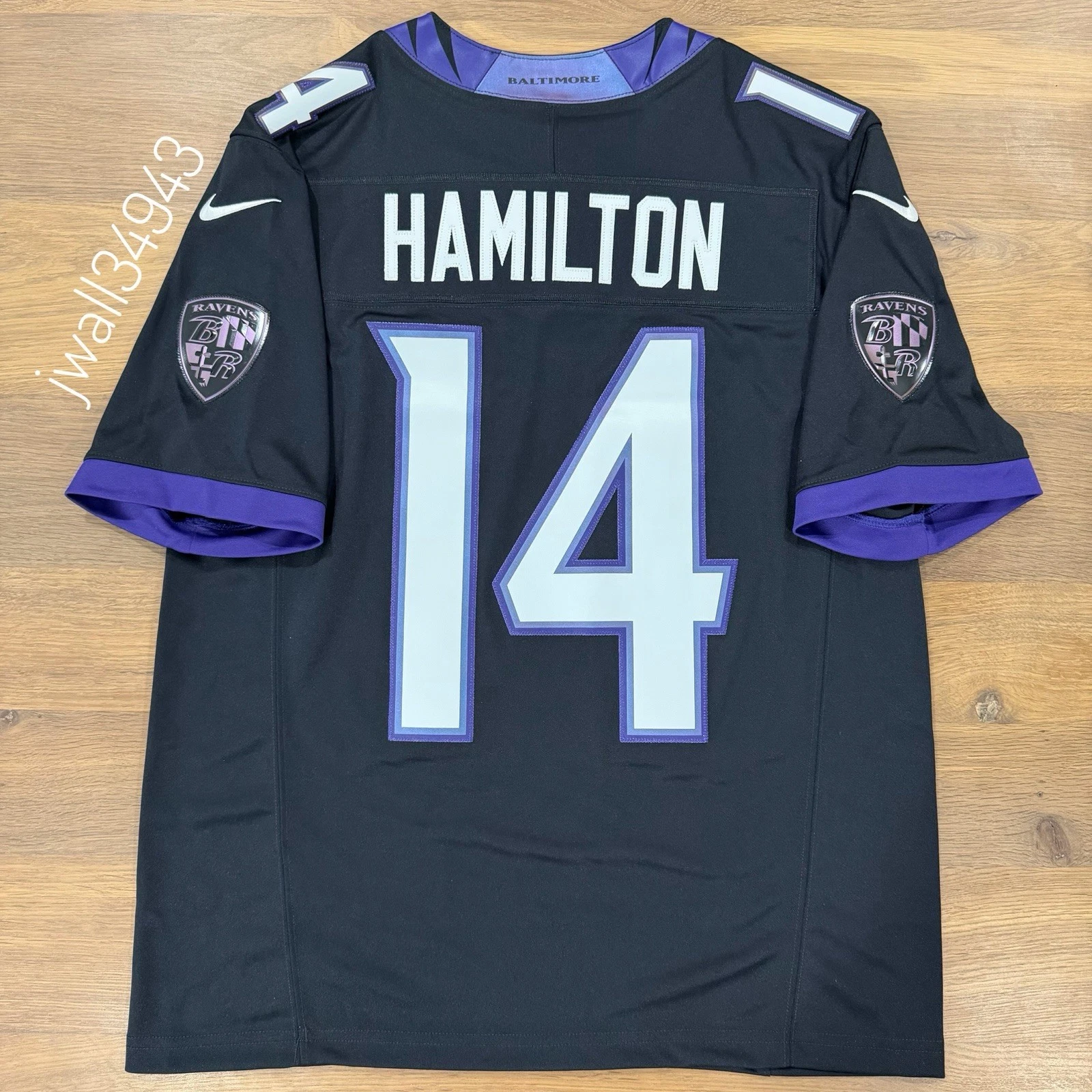 Kyle Hamilton #14 Baltimore Ravens Black Alternate Jersey - actual product photo 2