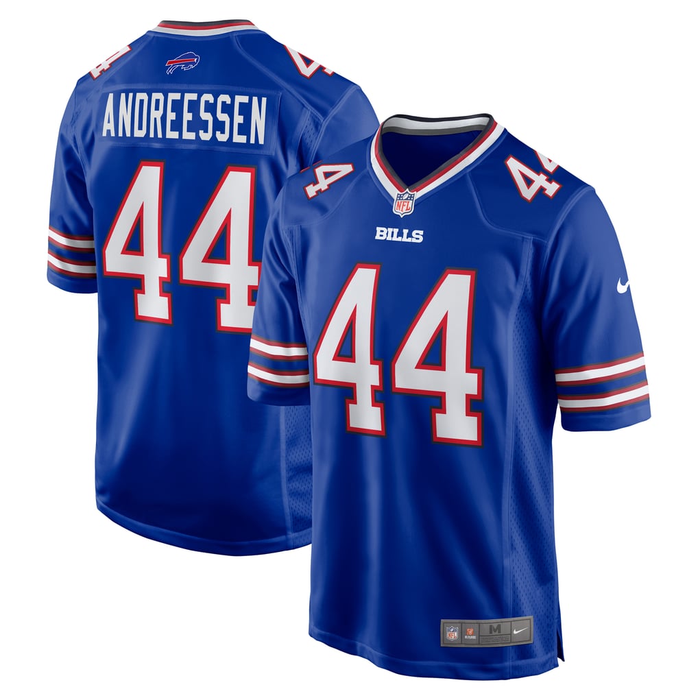 Joe Andreessen #44 Buffalo Bills Royal Home Jersey - front and back reference