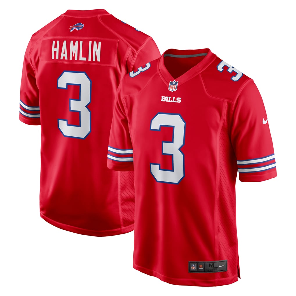 Damar Hamlin #3 Buffalo Bills Red Alternate Jersey - front and back reference
