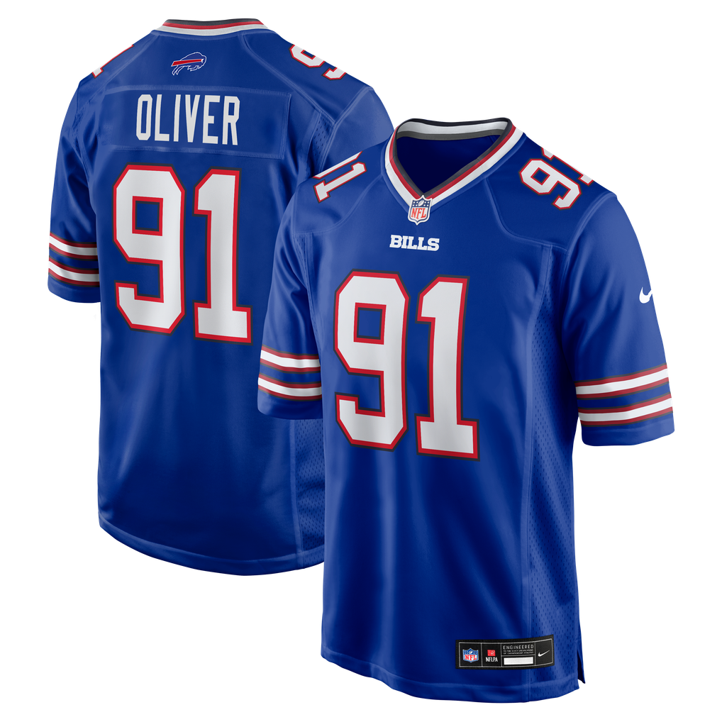 Ed Oliver #91 Buffalo Bills Royal Home Jersey - front and back reference