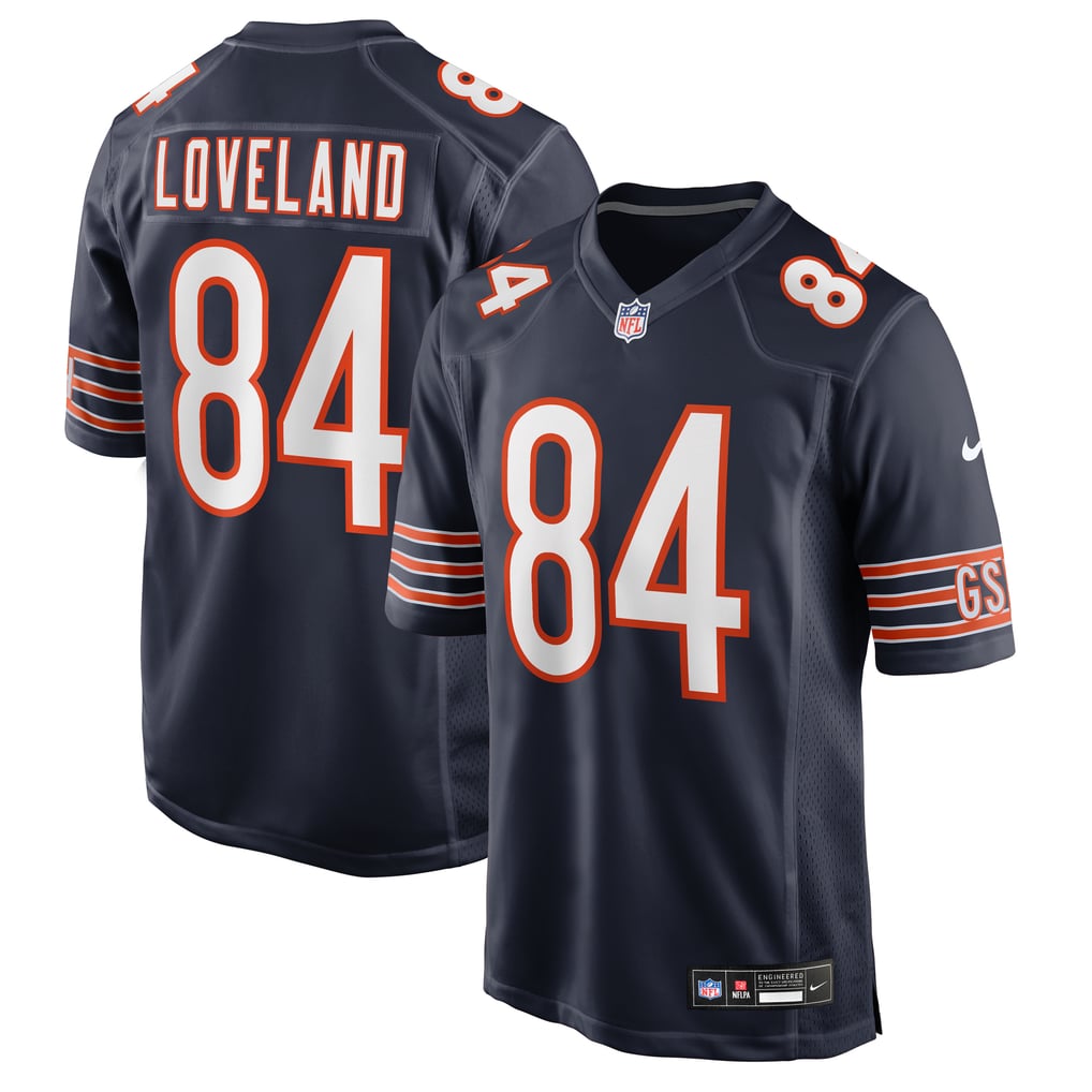 Colston Loveland #84 Chicago Bears Navy Home Jersey - front and back reference