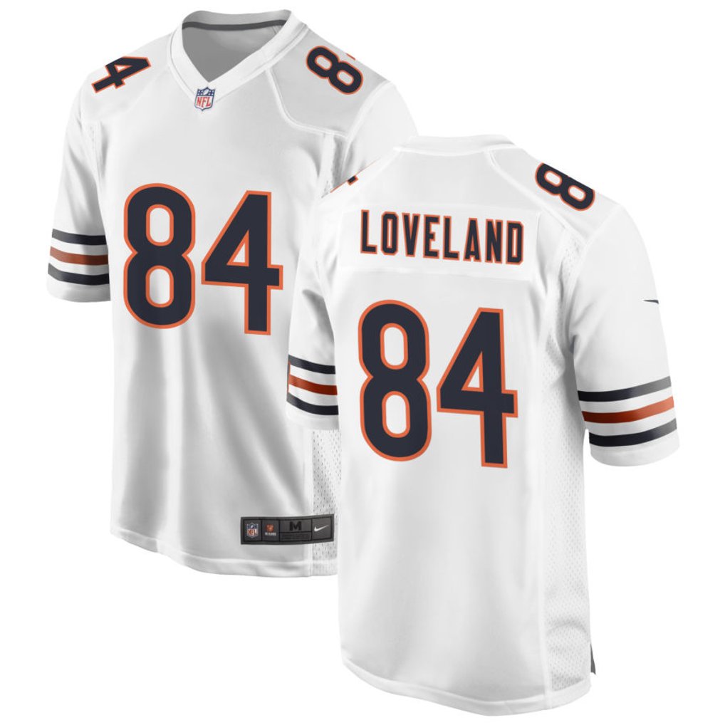 Colston Loveland #84 Chicago Bears White Away Jersey - front and back reference