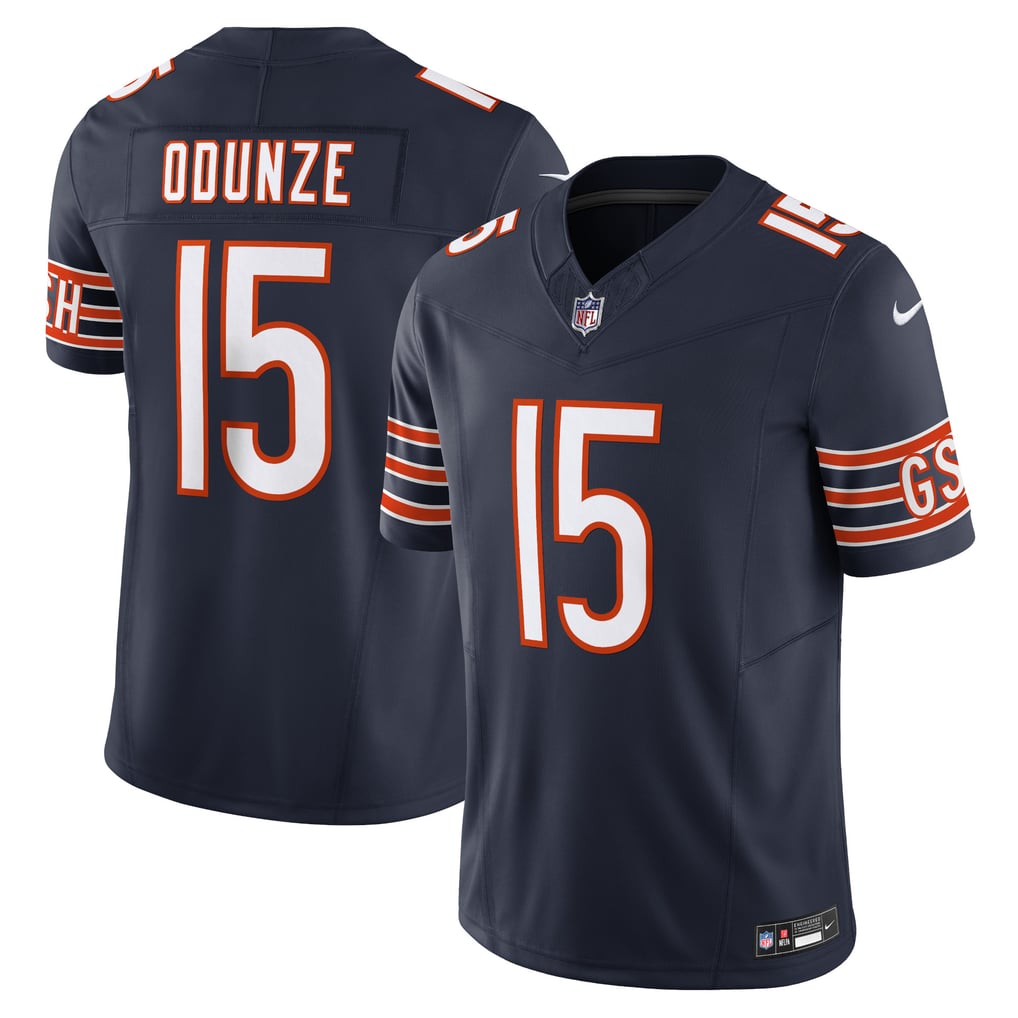 Rome Odunze #15 Chicago Bears Navy Home Jersey - front and back