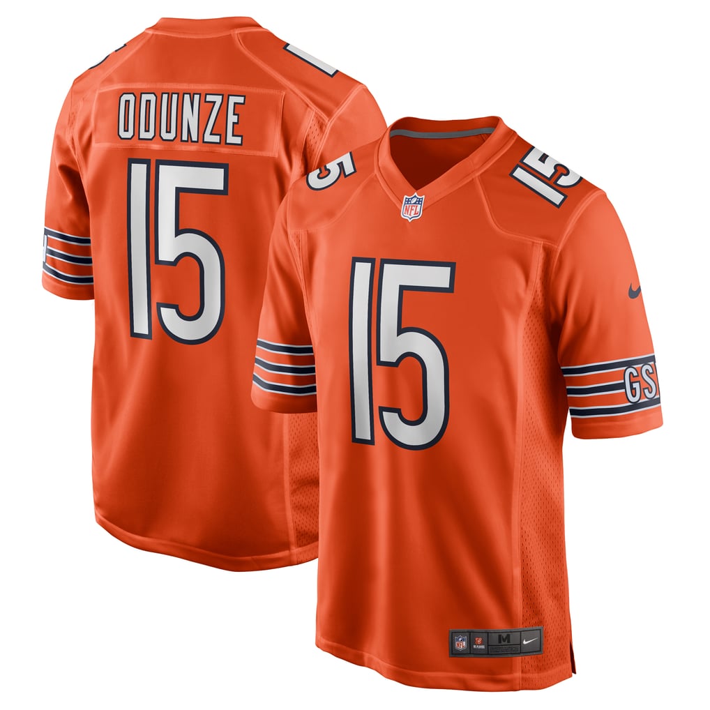 Rome Odunze #15 Chicago Bears Orange Alternate Jersey - front and back reference
