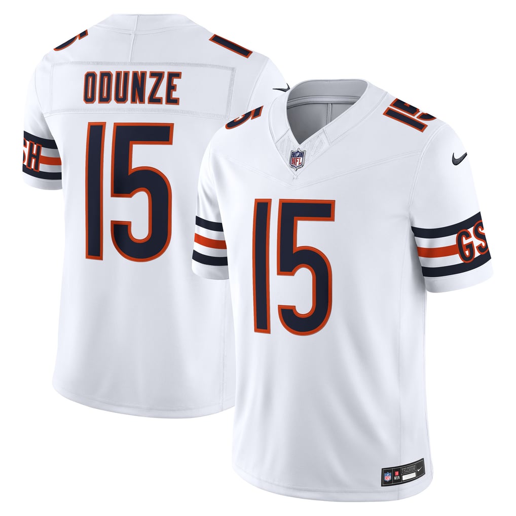 Rome Odunze #15 Chicago Bears White Away Jersey - front and back