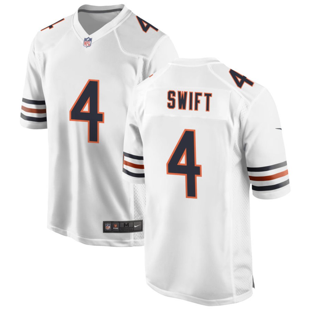 D'Andre Swift #4 Chicago Bears White Away Jersey - front and back reference
