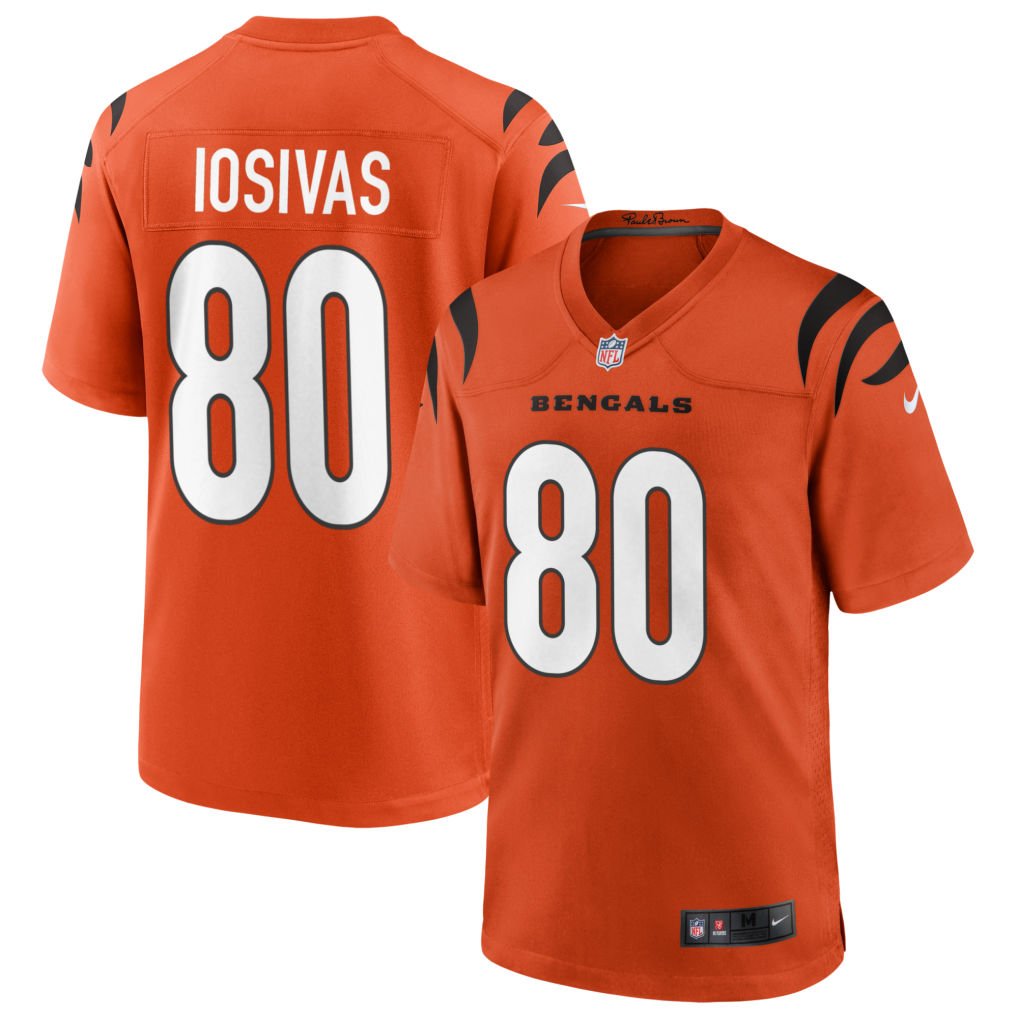 Andrei Iosivas #80 Cincinnati Bengals Orange Alternate Jersey - front and back reference
