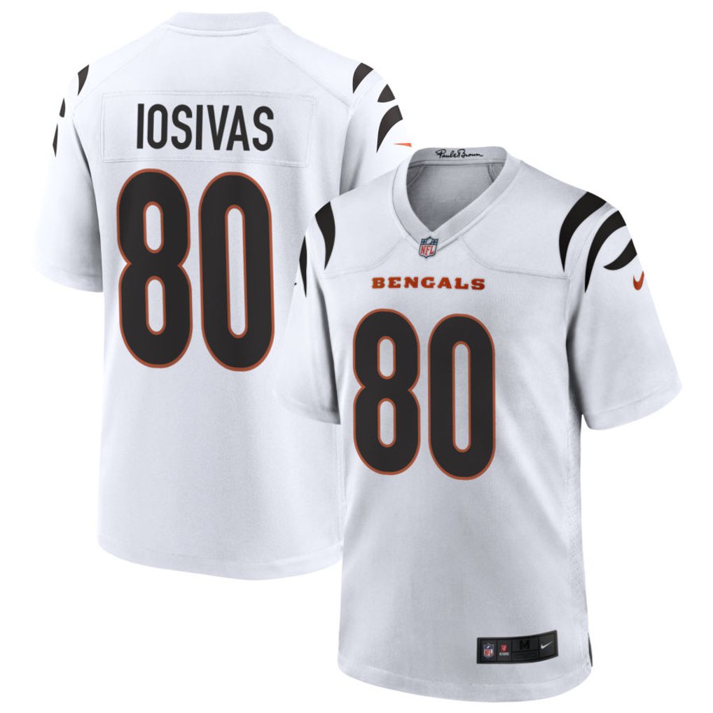Andrei Iosivas #80 Cincinnati Bengals White Away Jersey - front and back reference