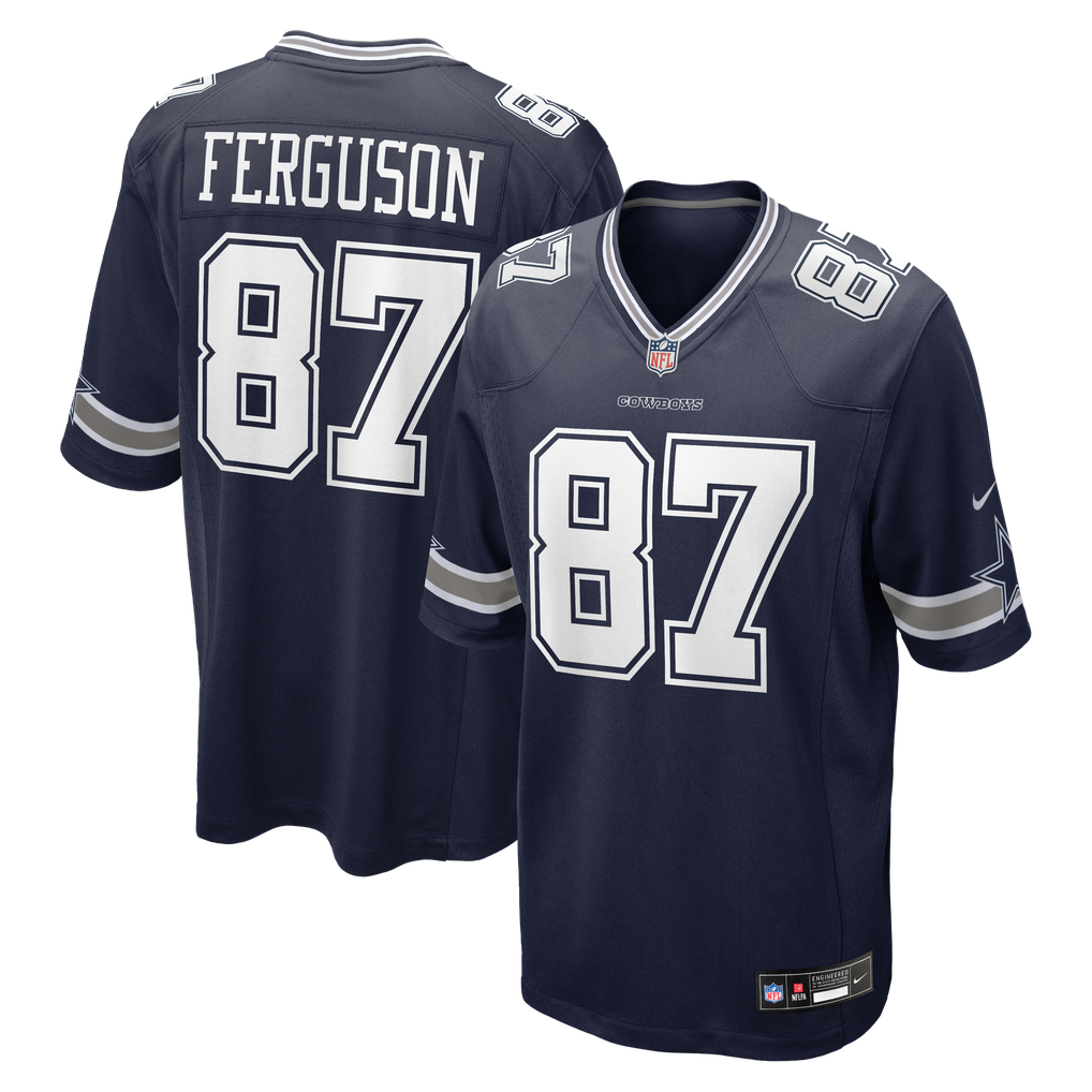 Jake Ferguson #87 Dallas Cowboys Navy Home Jersey - front and back reference