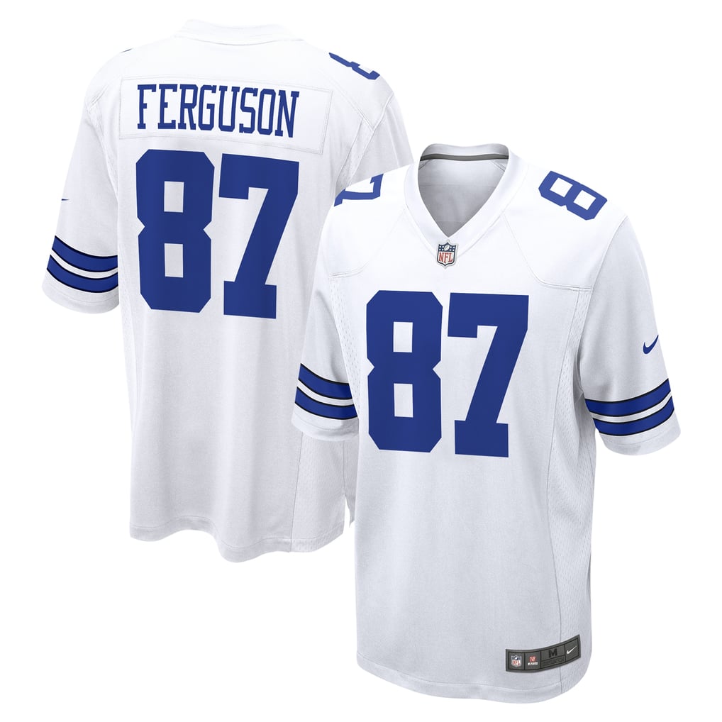 Jake Ferguson #87 Dallas Cowboys White Home Jersey - front and back reference